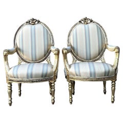 Vintage Gilt Medallion Fauteuil Chairs - A Pair