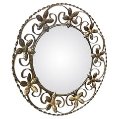 Vintage gilt metal convex mirror 1970s