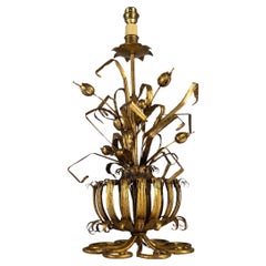 Vergoldete Metalllampe mit Blumenmuster, 1960er Jahre