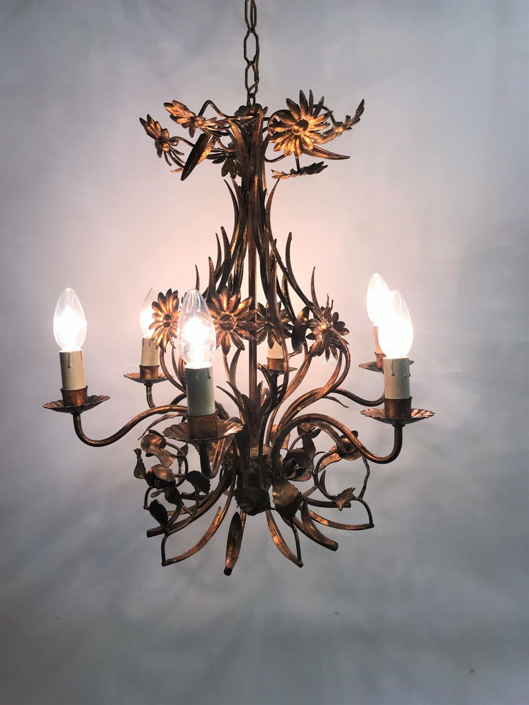 Vintage Gilt Metal Flower Chandelier, 1950s at 1stDibs