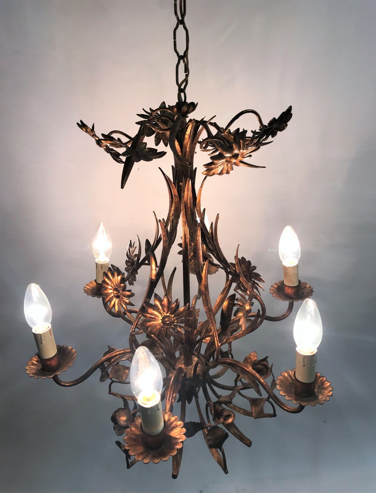 Vintage Gilt Metal Flower Chandelier, 1950s at 1stDibs