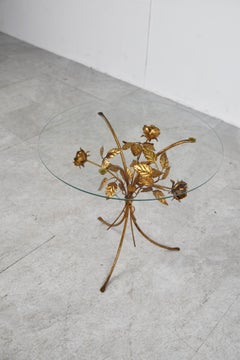 Vintage Gilt Metal Flower Side Table, 1960s