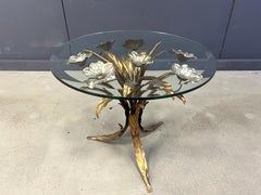 Vintage gilt metal flower side table, 1960s