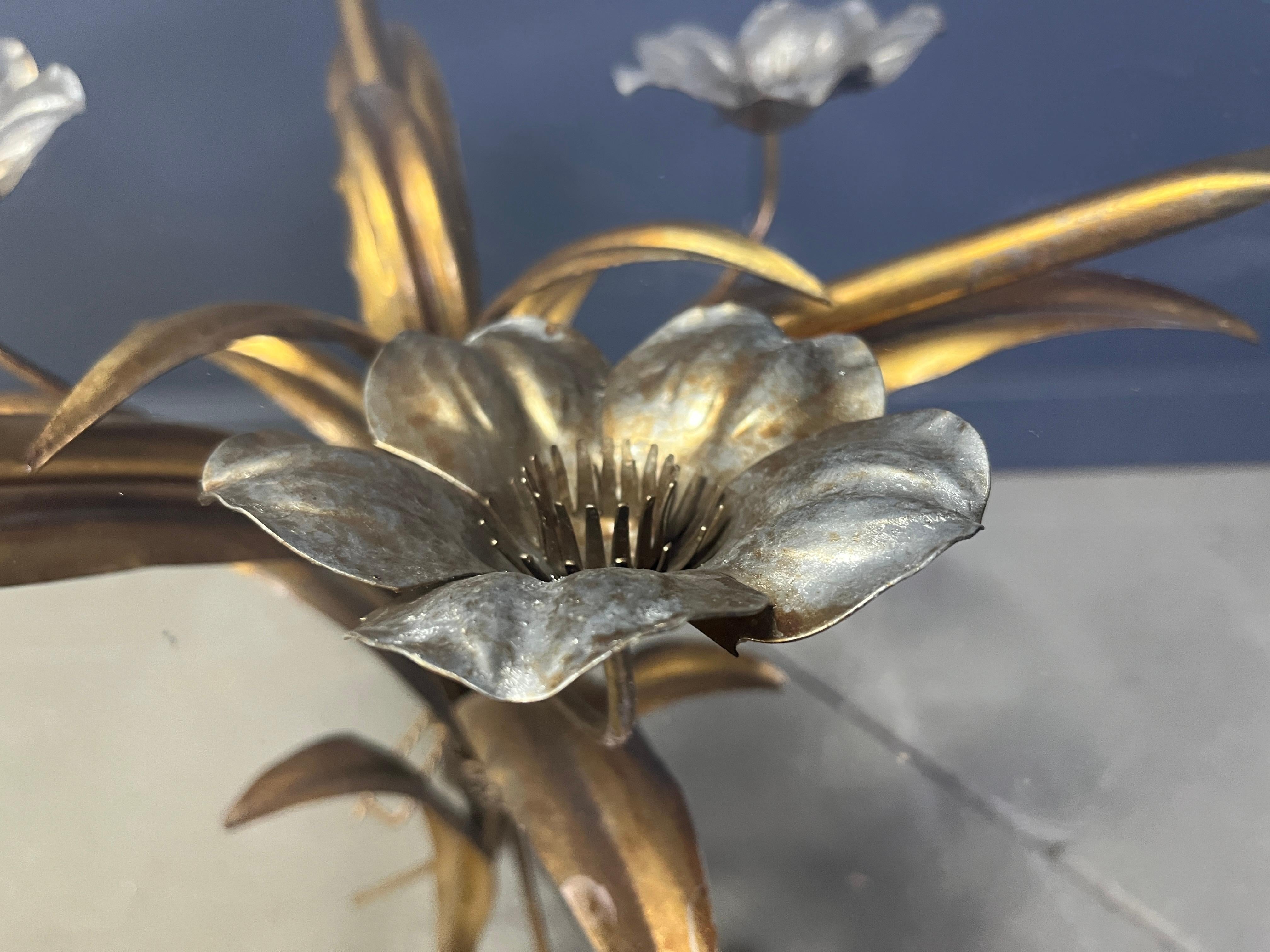 Mid-20th Century Vintage gilt metal flower side table, 1960s For Sale