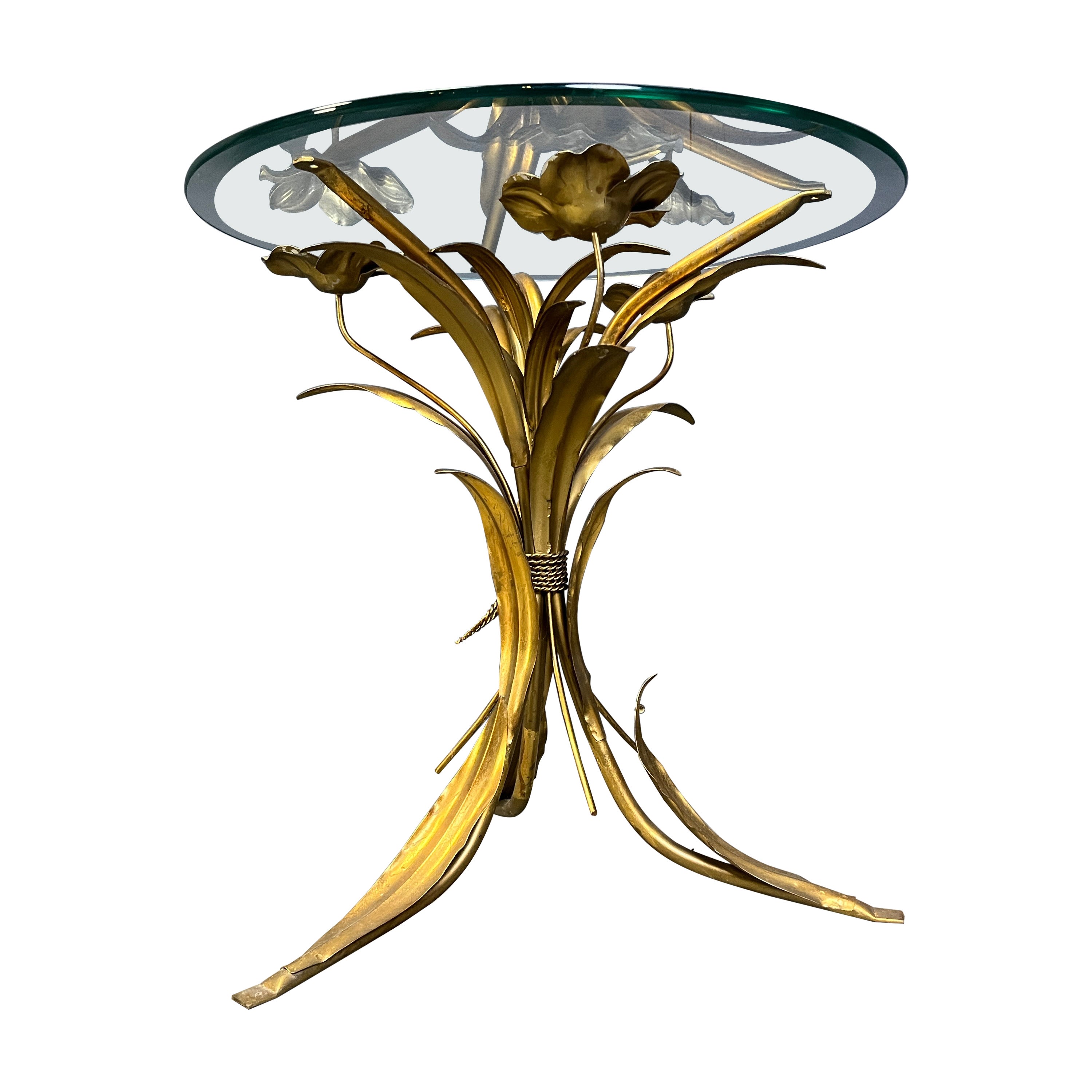Vintage gilt metal flower side table, 1960s