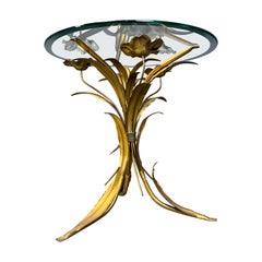 Vintage gilt metal flower side table, 1960s