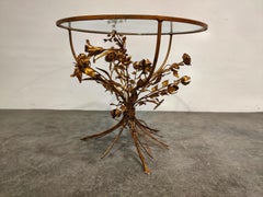 Vintage Gilt Metal Flower Side Table, Italy, 1960s