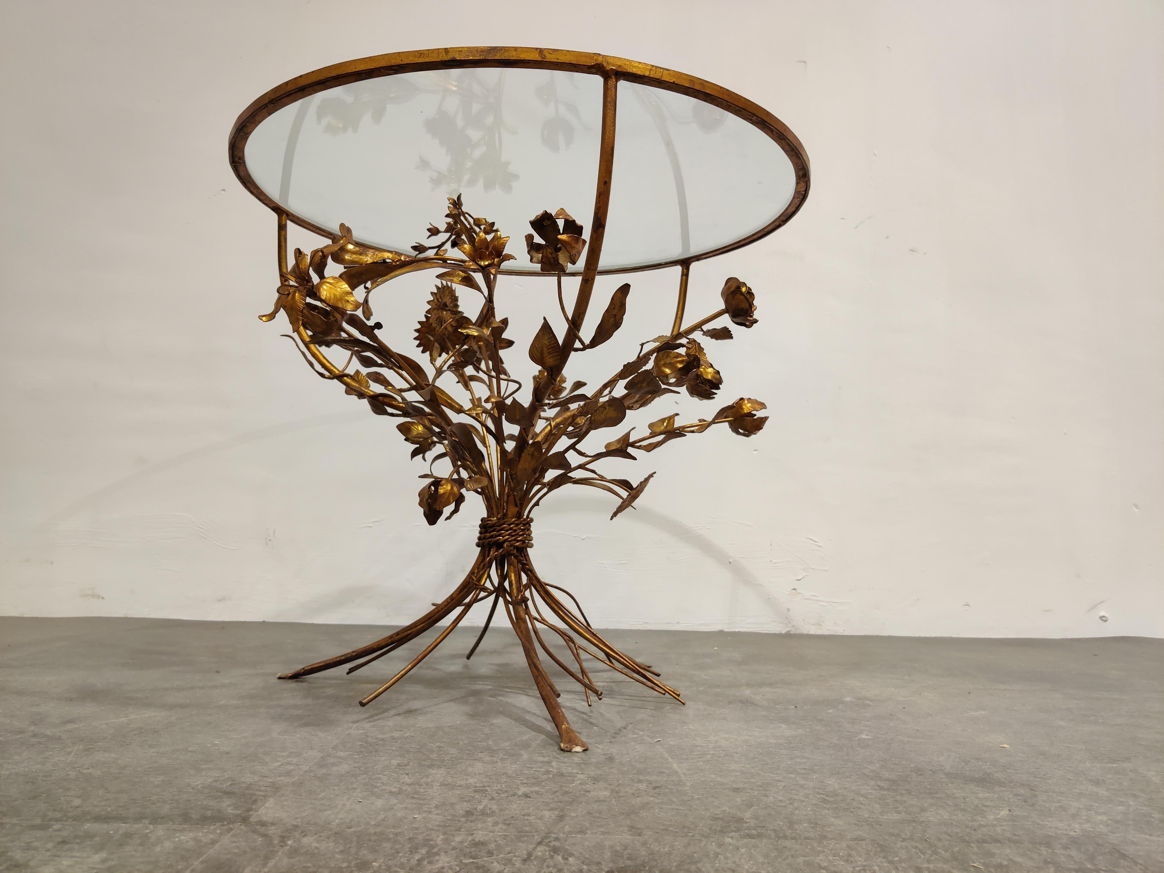 Italian Vintage Gilt Metal Flower Side Table, Italy, 1960s