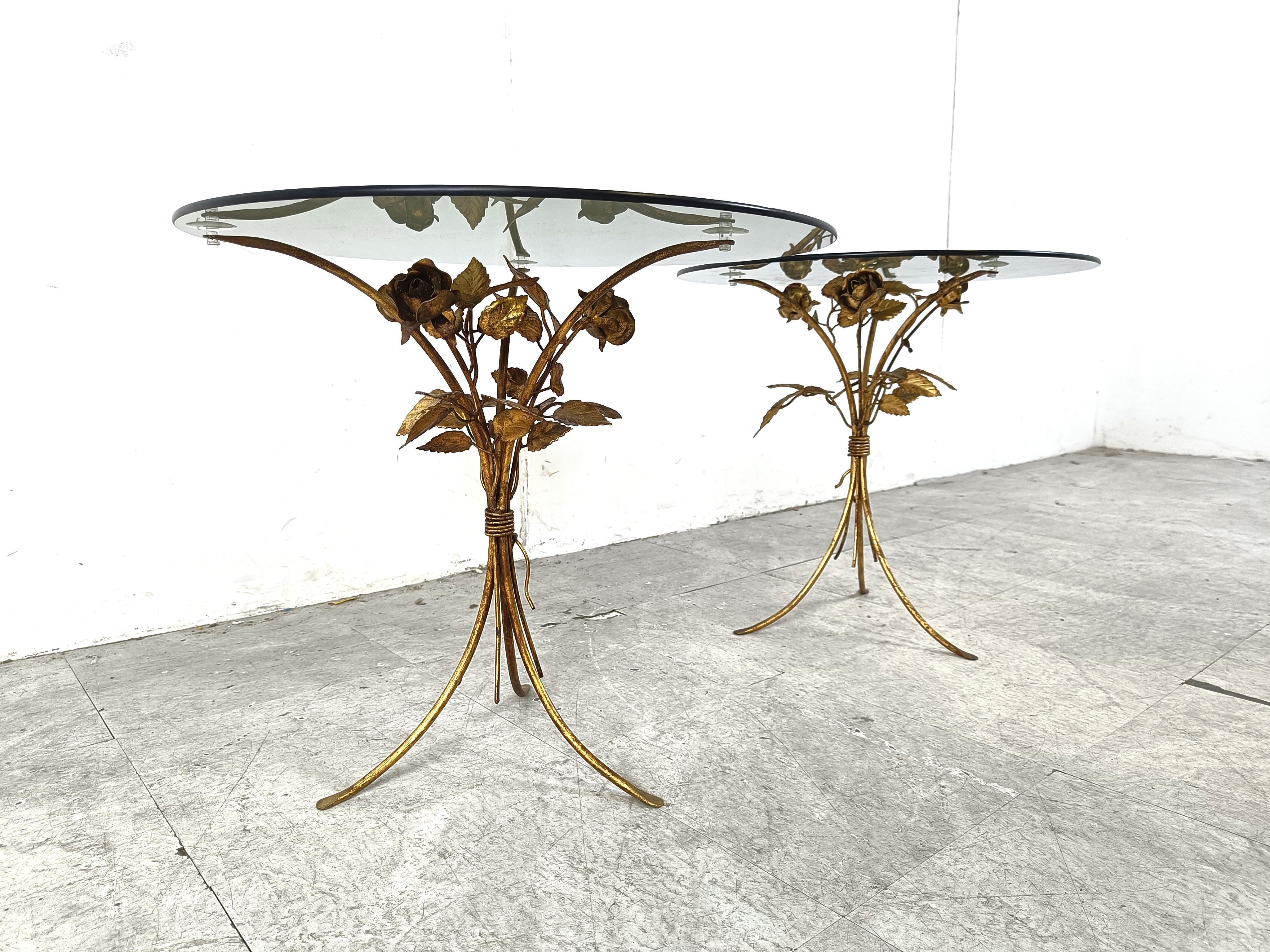 Vintage gilt metal flower side tables, 1960s - set of 2 3