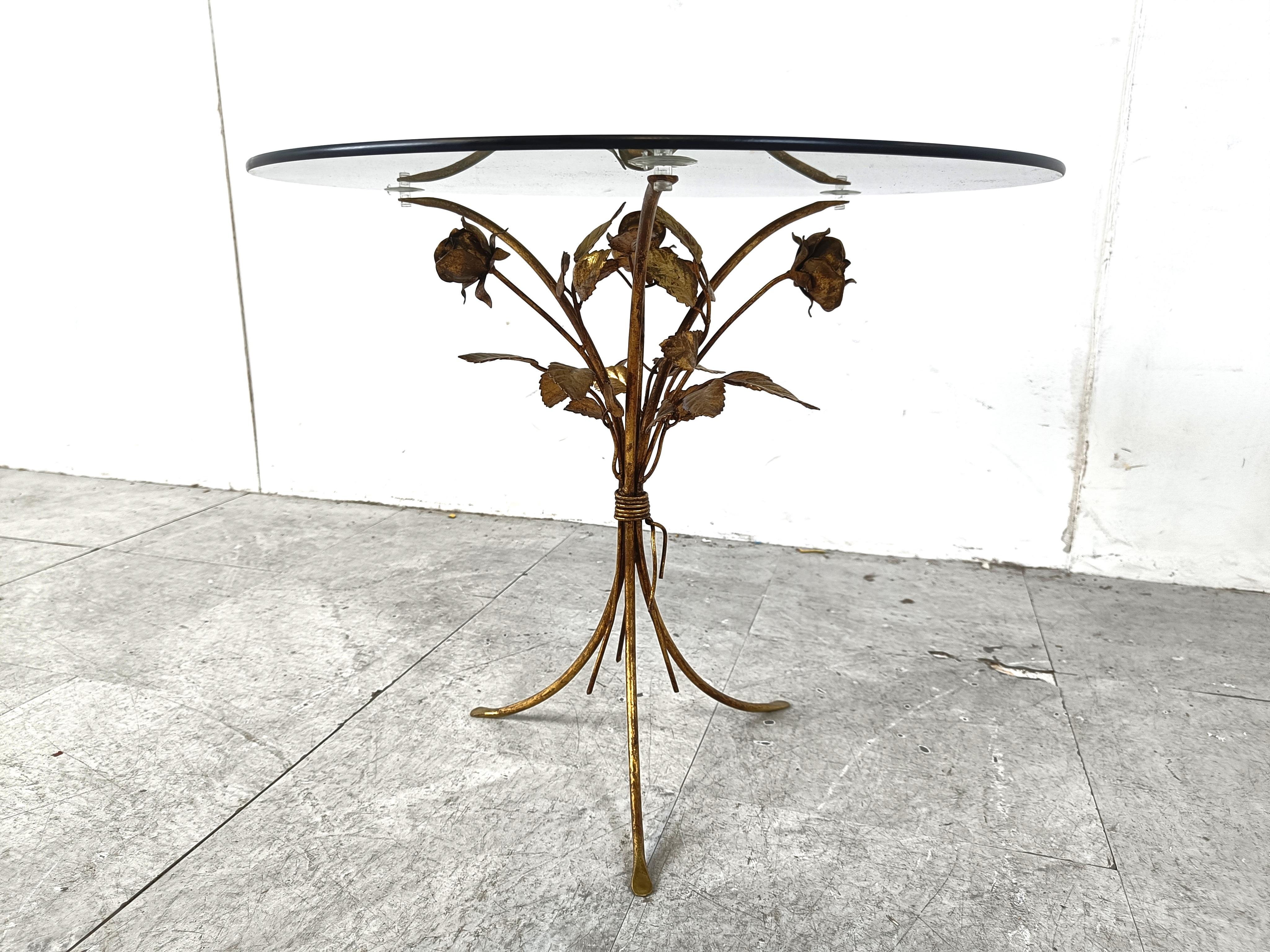 Vintage gilt metal flower side tables, 1960s - set of 2 4