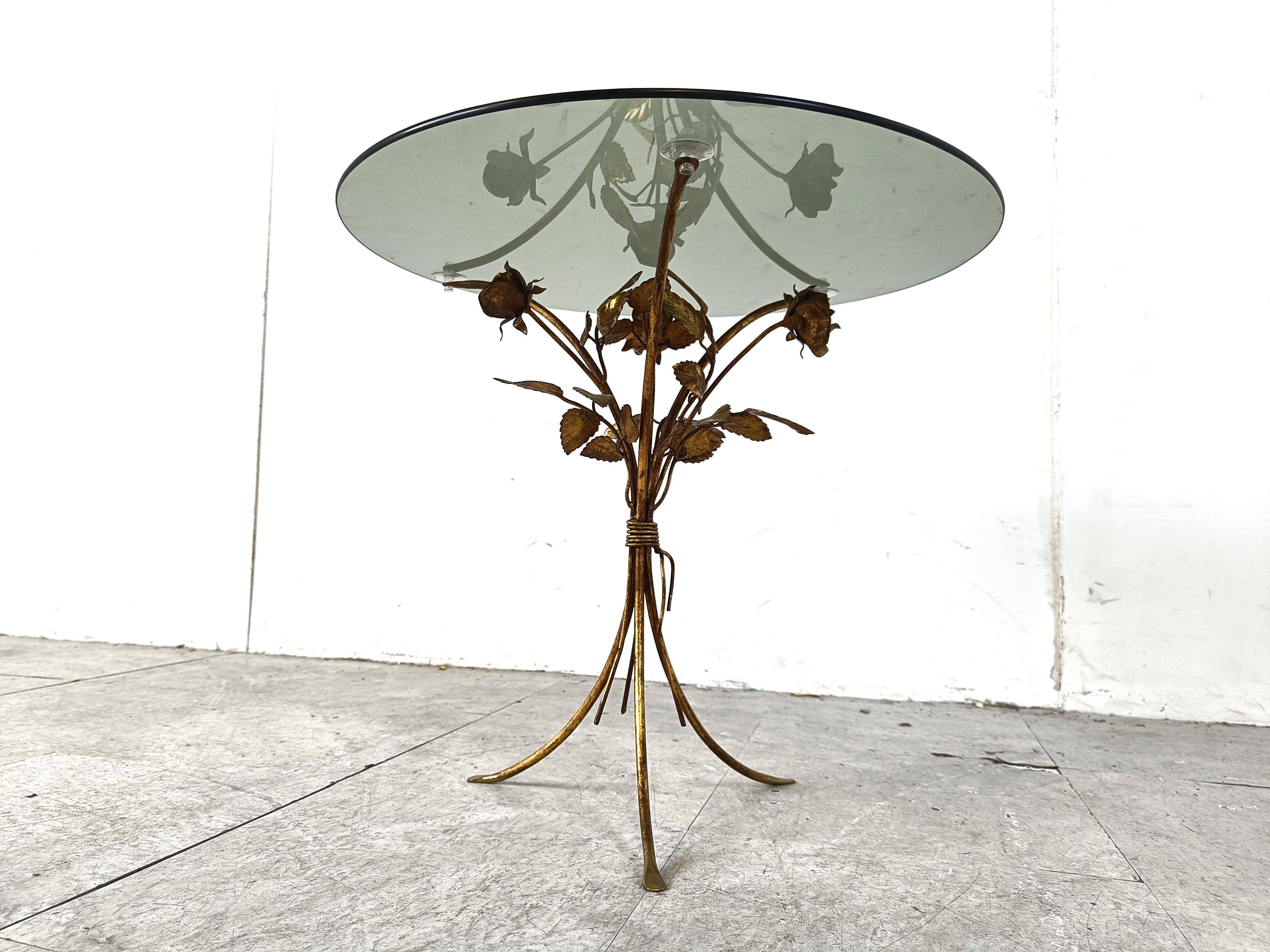 Vintage gilt metal flower side tables, 1960s - set of 2 5