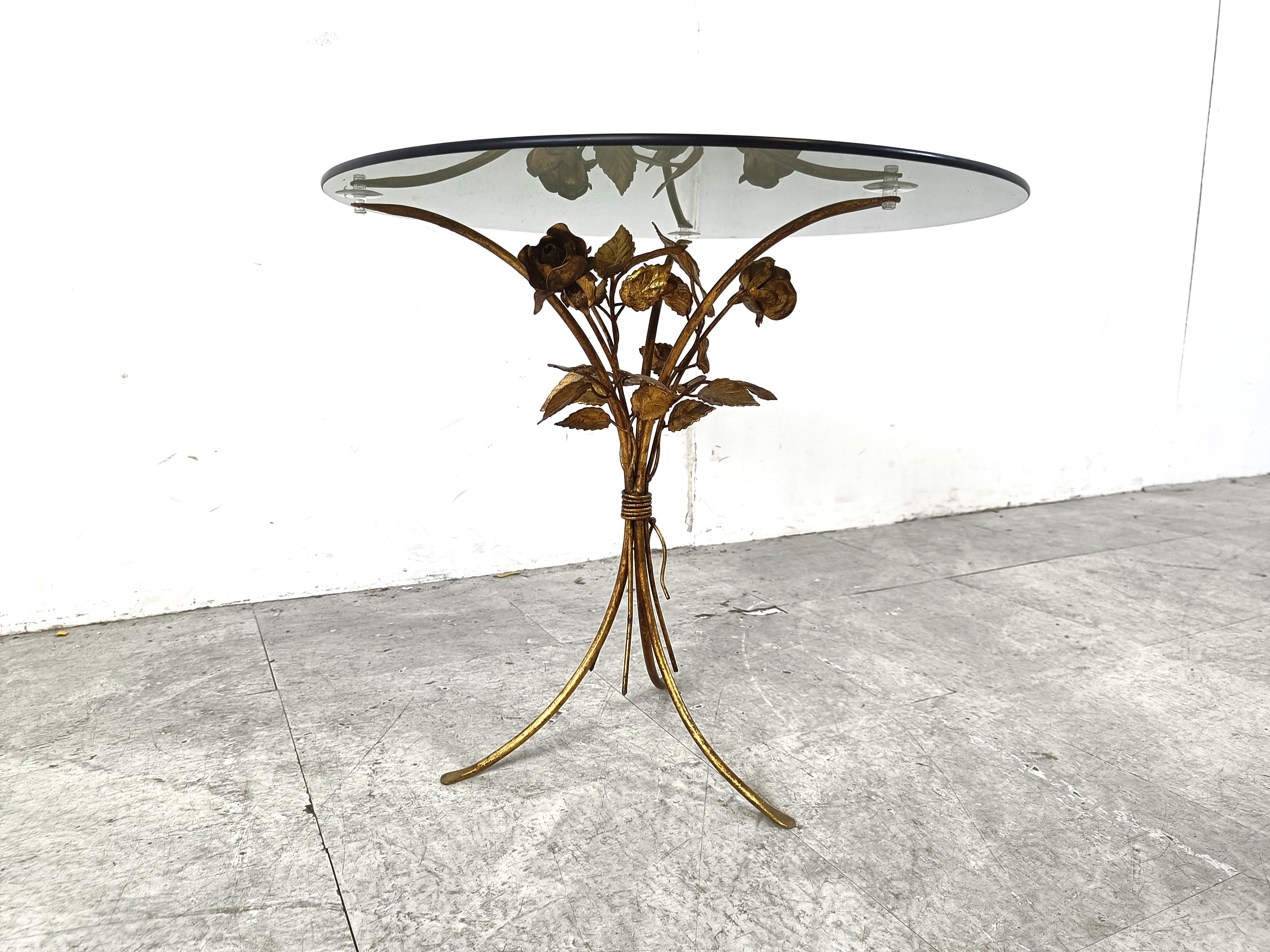 Vintage gilt metal flower side tables, 1960s - set of 2 7