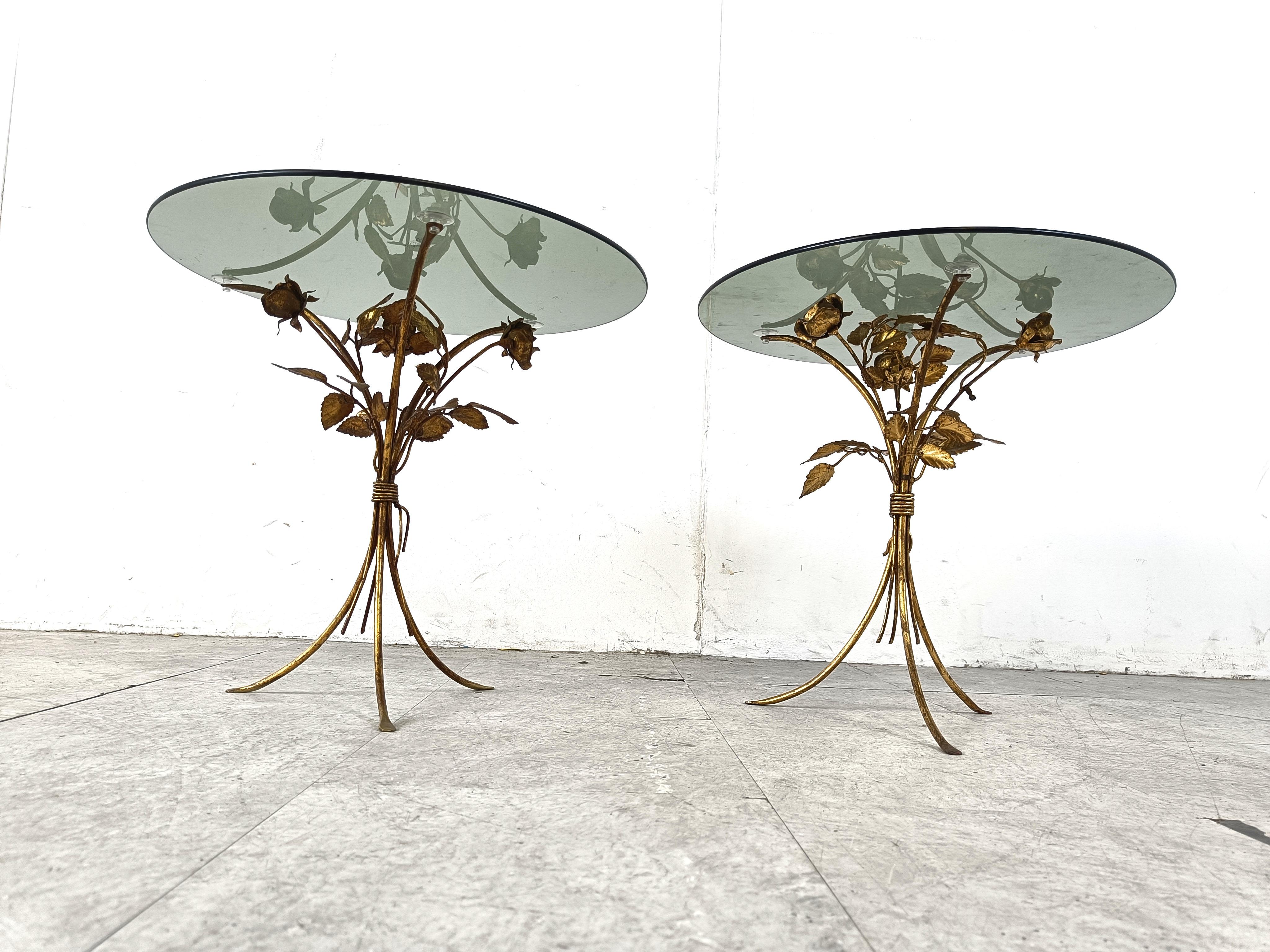 Mid-20th Century Vintage gilt metal flower side tables, 1960s - set of 2