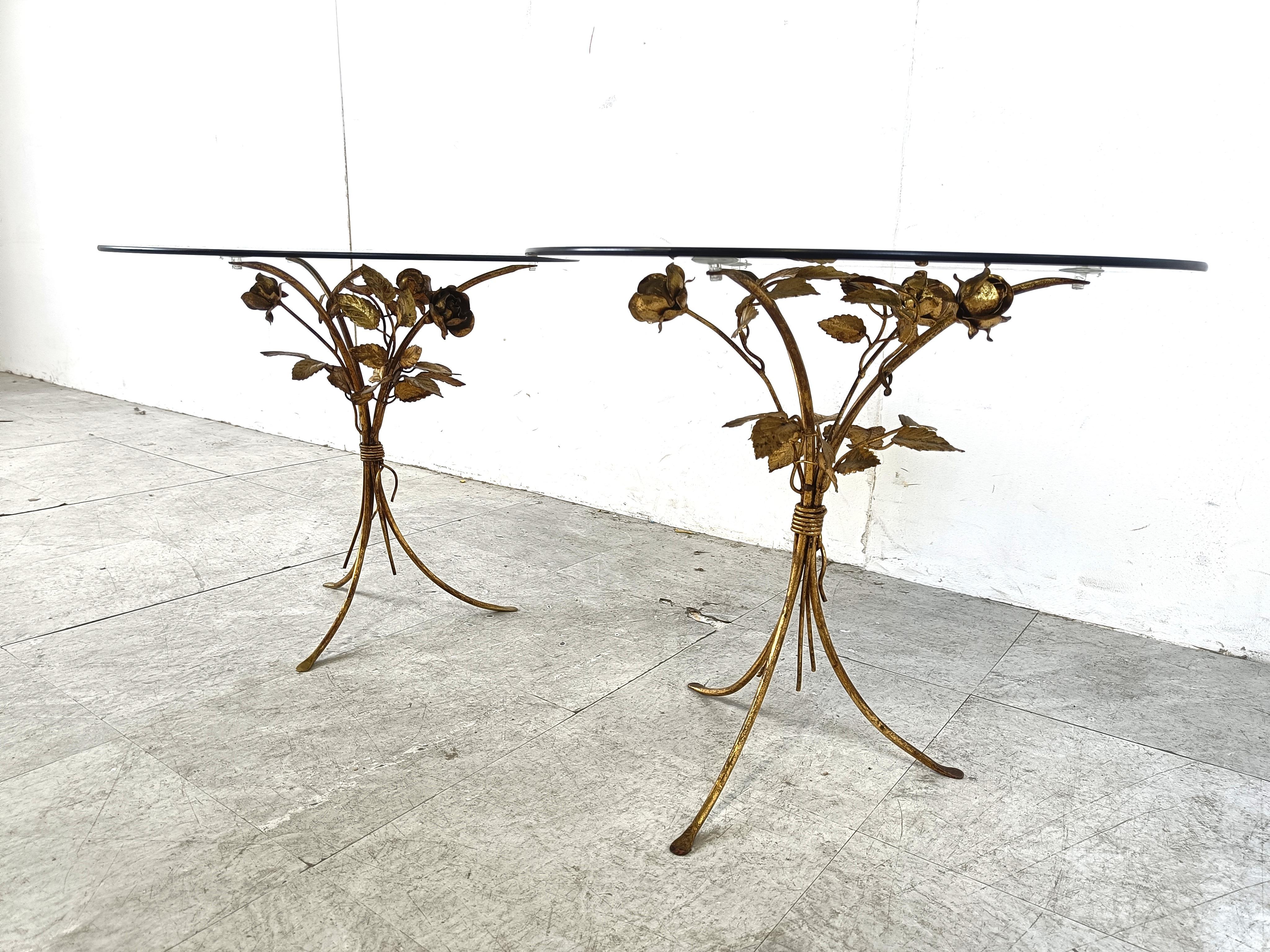 Metal Vintage gilt metal flower side tables, 1960s - set of 2
