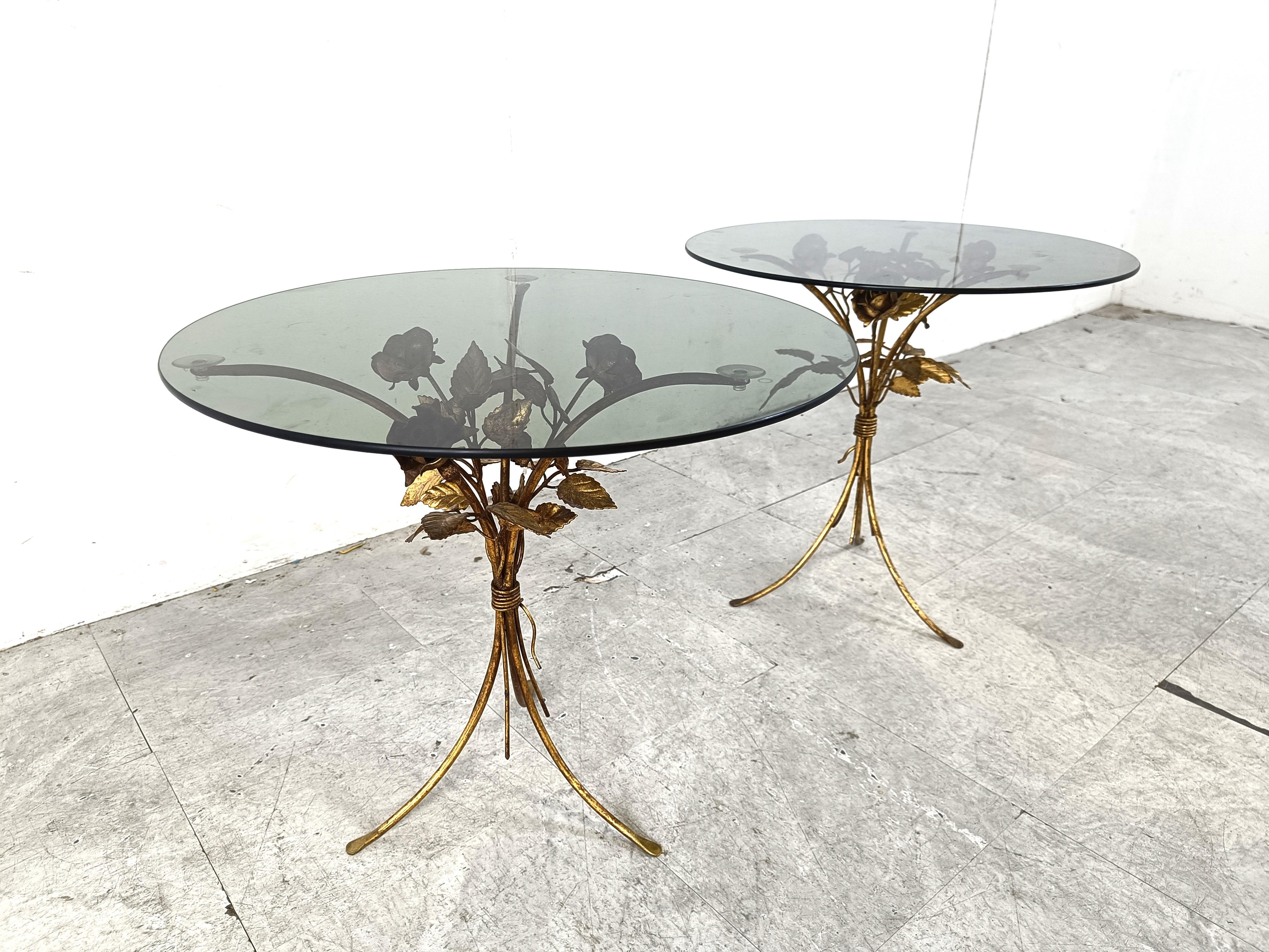 Vintage gilt metal flower side tables, 1960s - set of 2 2