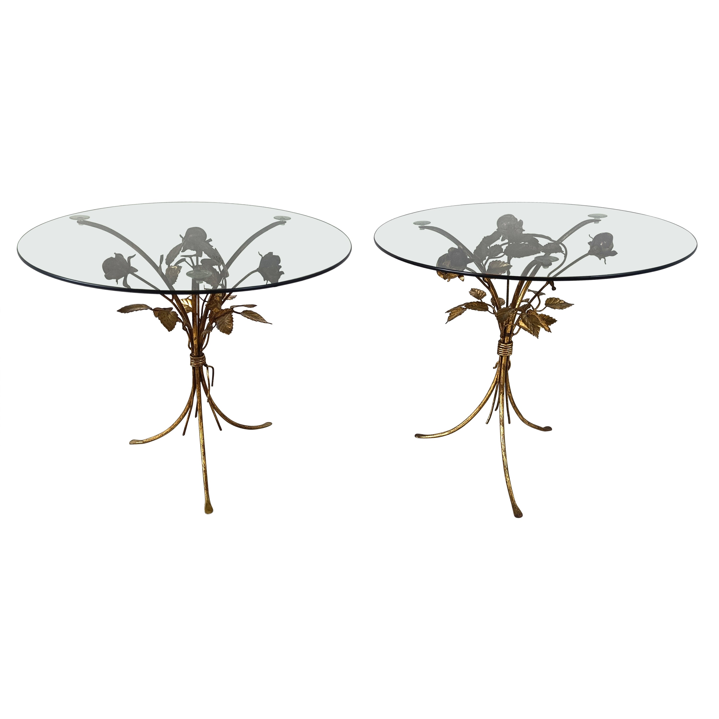 Vintage gilt metal flower side tables, 1960s - set of 2