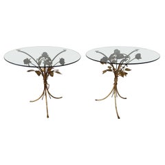 Vintage gilt metal flower side tables, 1960s - set of 2