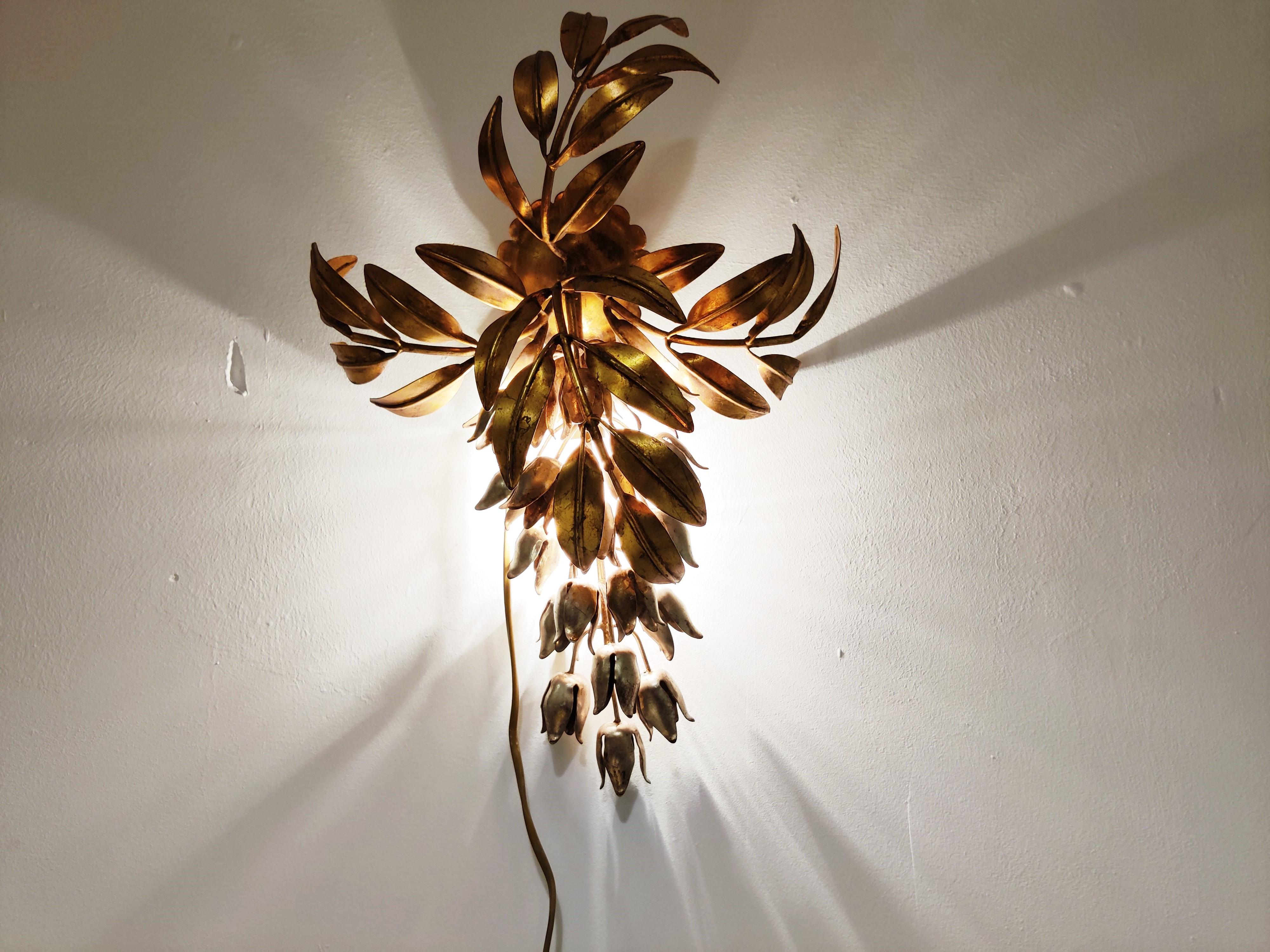 Mid-20th Century Vintage Gilt Metal Flower Wall Lamps by Hans Kögl, 1960s