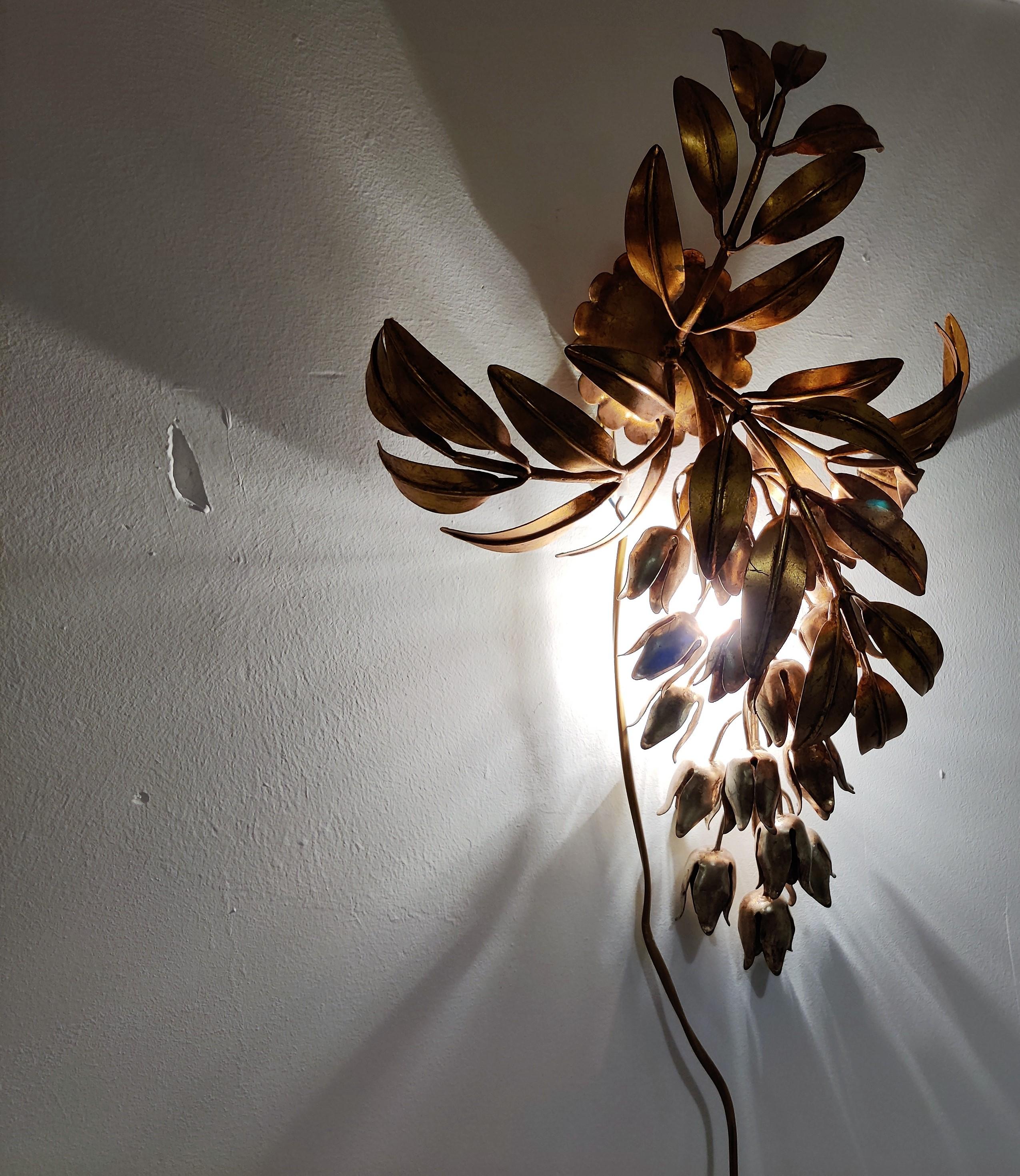 Vintage Gilt Metal Flower Wall Lamps by Hans Kögl, 1960s 1