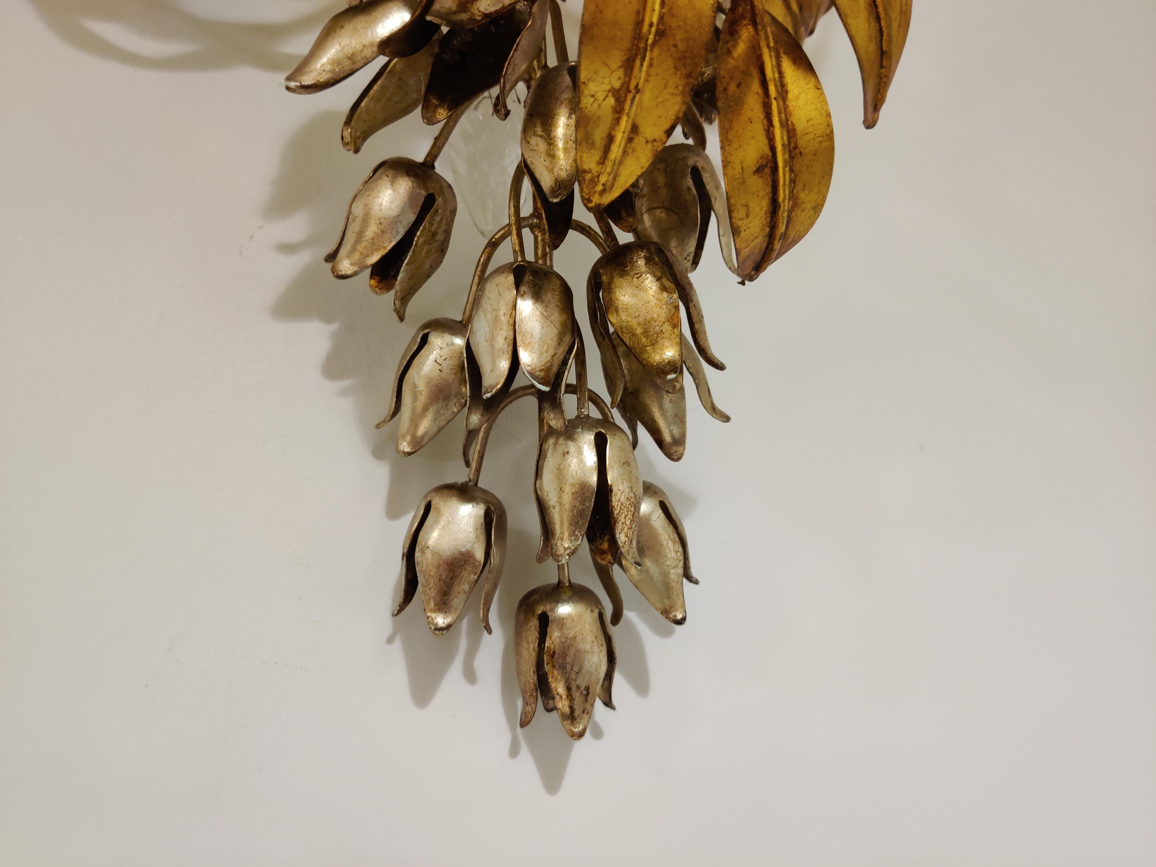 Vintage Gilt Metal Flower Wall Lamps by Hans Kögl, 1960s 3