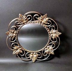Vintage Gilt Metal French Mirror with Vine Leaves