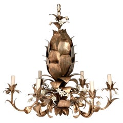 Vintage Gilt Metal Italian Floral Chandelier