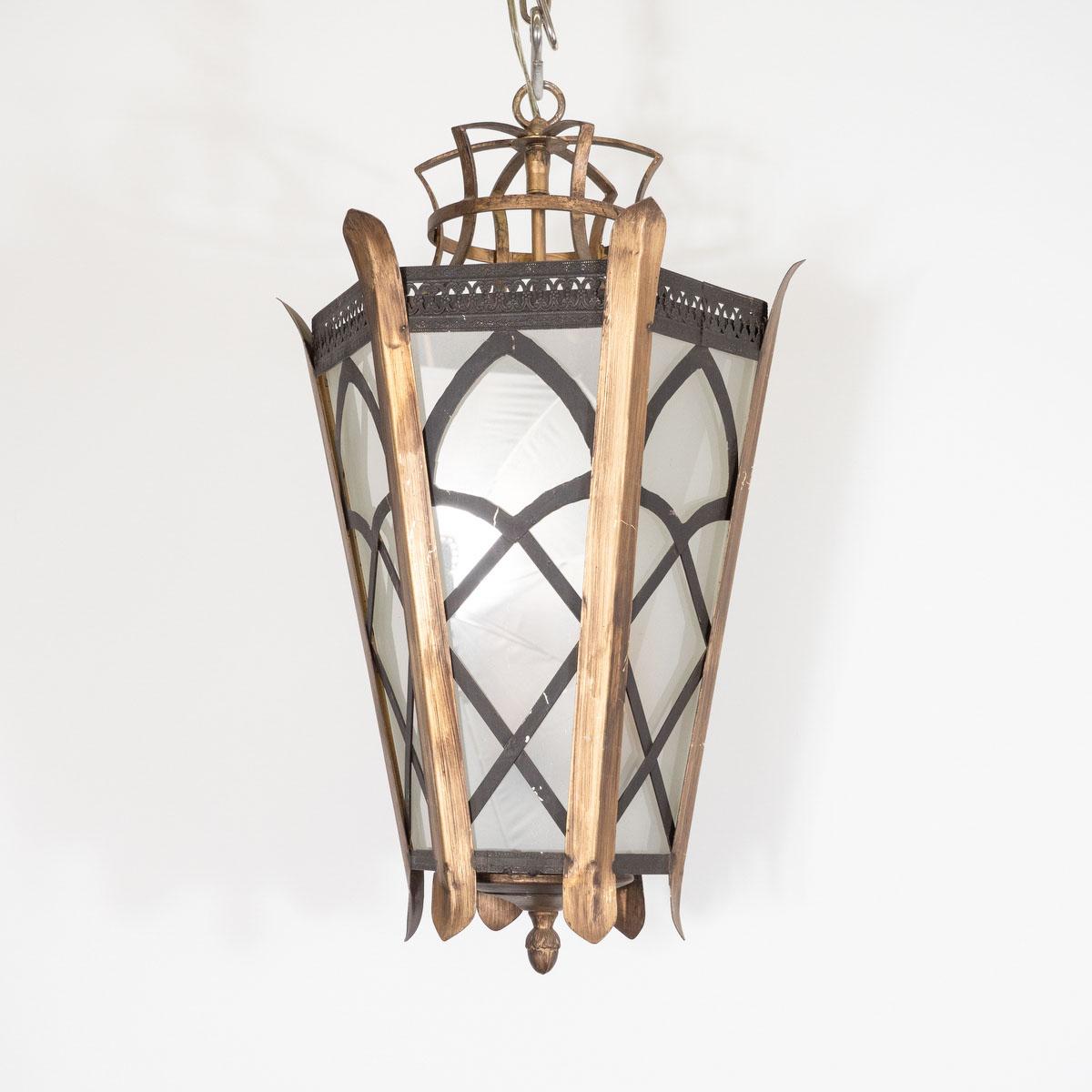 Mid-Century Modern Vintage Gilt Metal Lantern For Sale