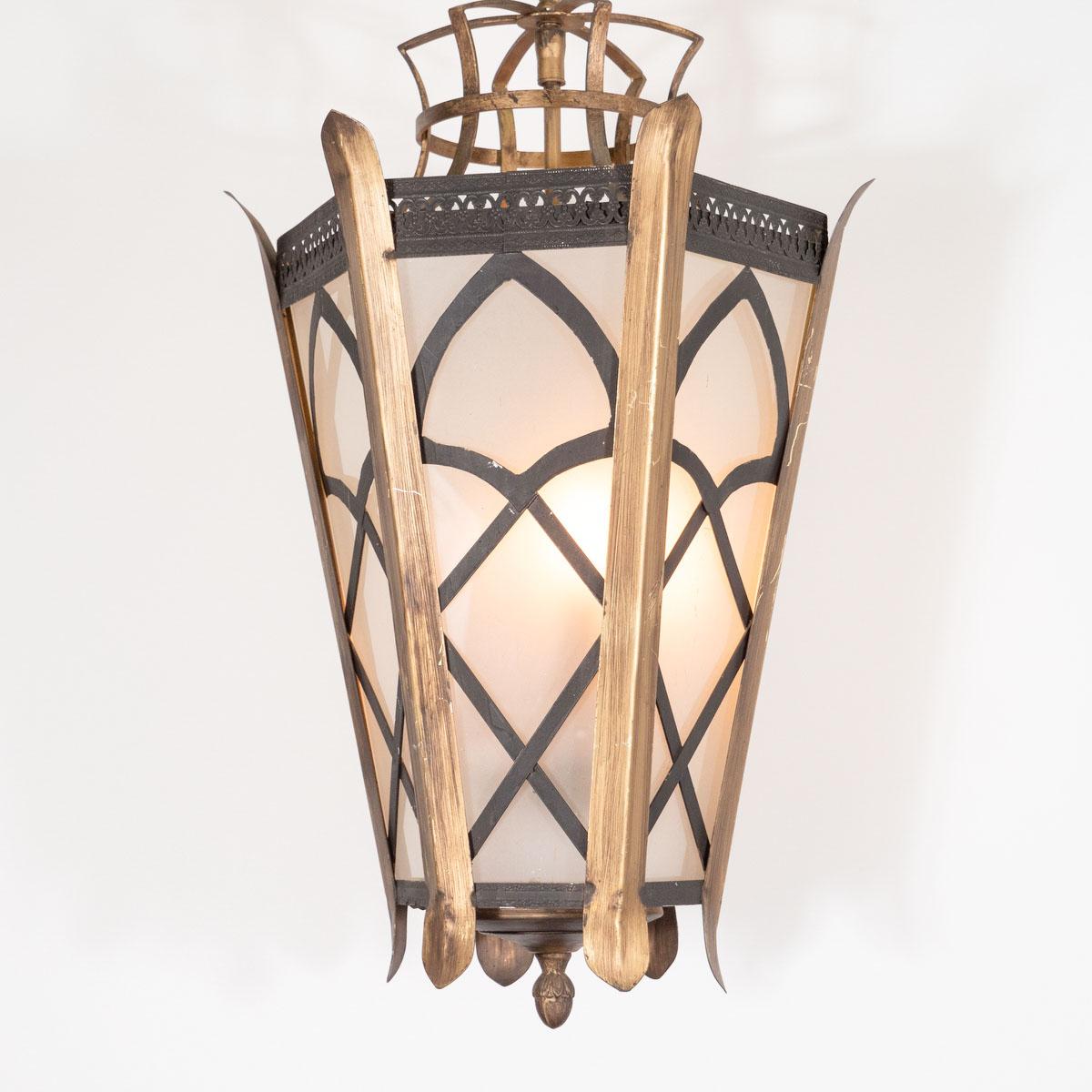 Vintage Gilt Metal Lantern In Good Condition For Sale In Tarrytown, NY
