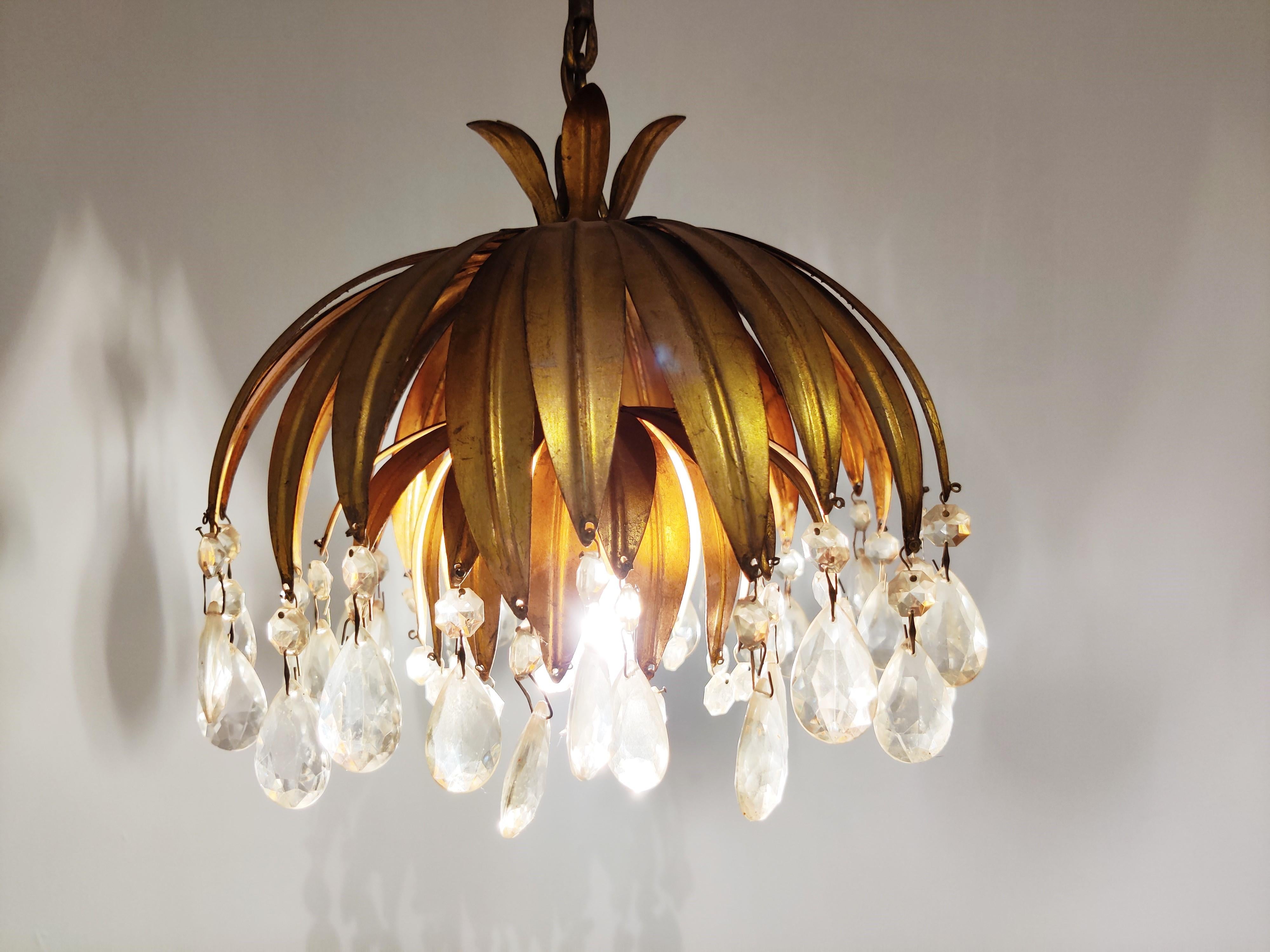 Vintage Gilt Metal Leaf Pendant Light, 1960s In Good Condition In HEVERLEE, BE