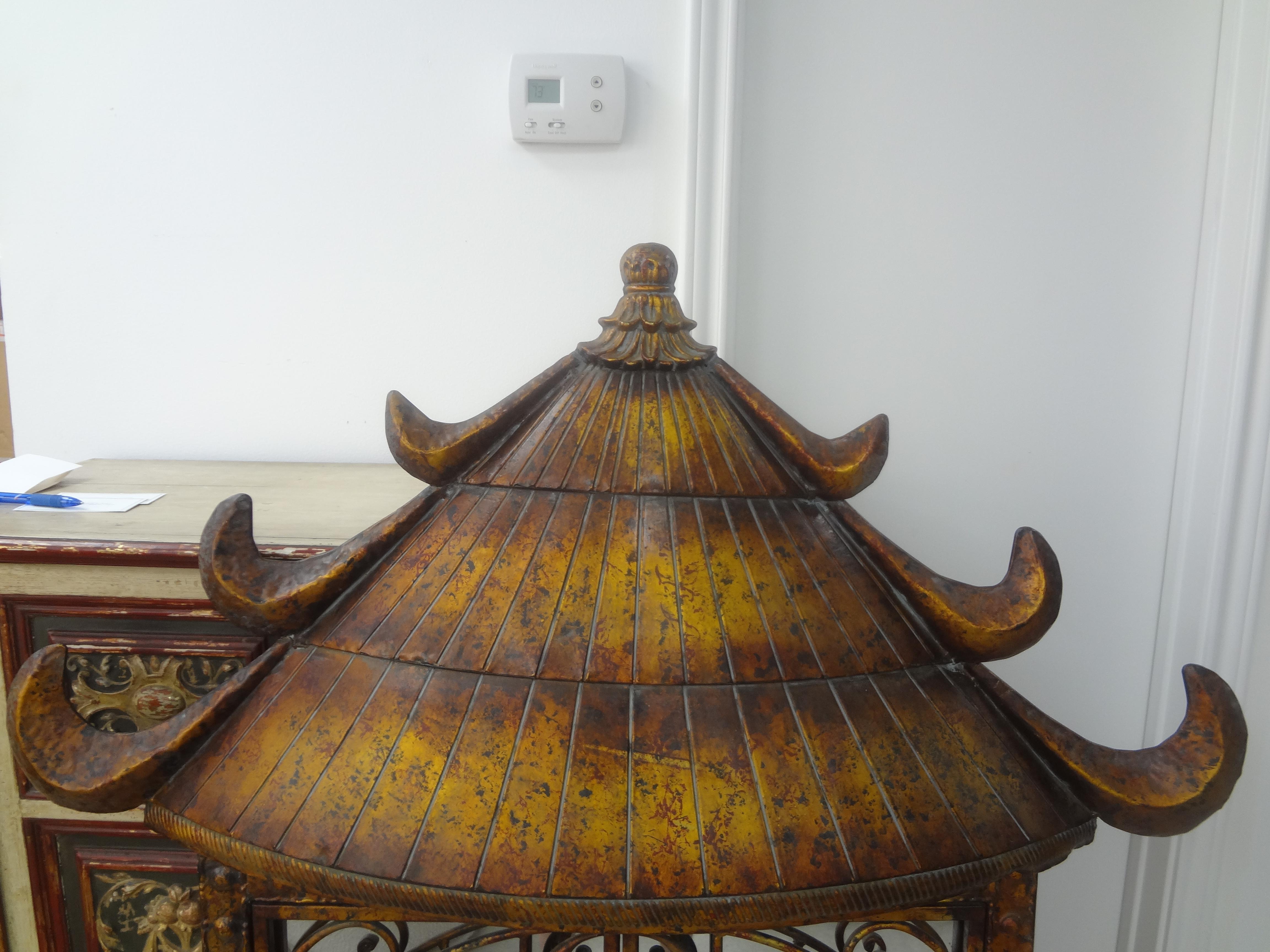 Vintage Gilt Metal Pagoda Mirror For Sale 1