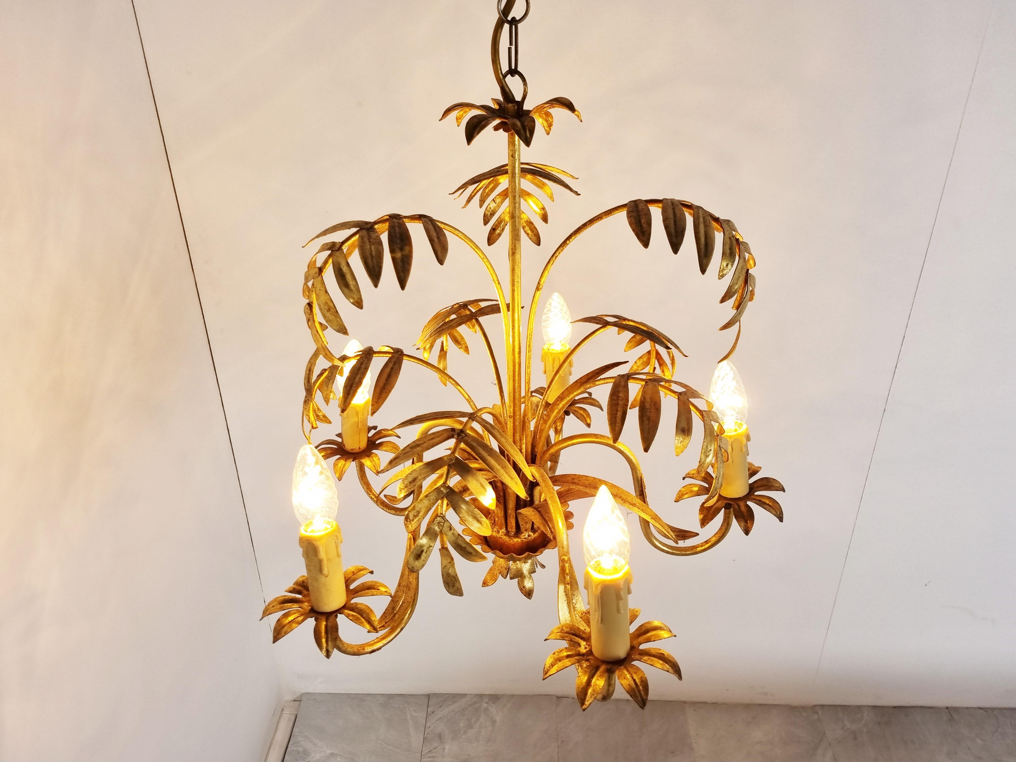 Vintage Gilt Metal Palm Chandelier, 1960s 4