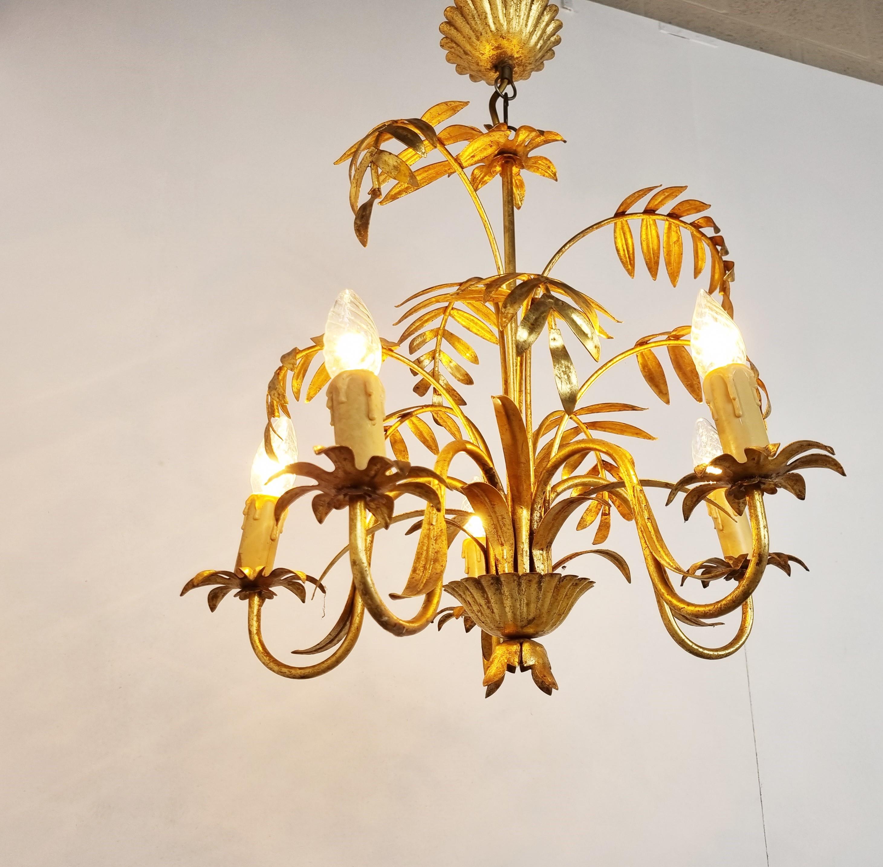 Vintage Gilt Metal Palm Chandelier, 1960s 3