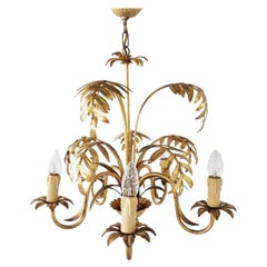 Vintage Gilt Metal Palm Chandelier, 1960s