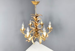 Vintage gilt metal pineapple leaf chandelier, 1960s