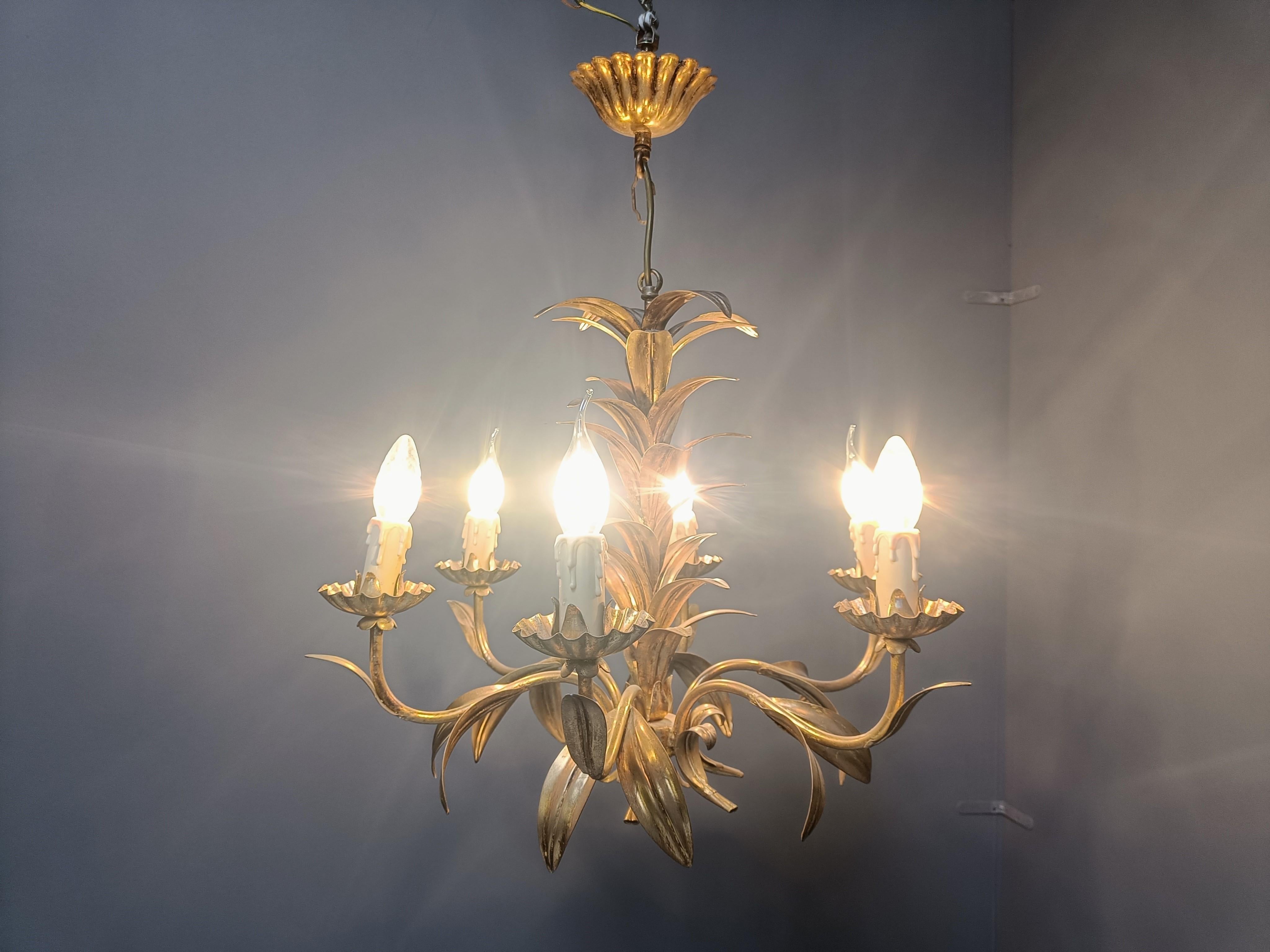 Mid-20th Century Vintage gilt metal pineapple leaf chandelier, 1960s For Sale