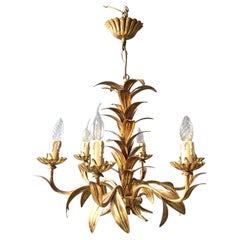 Vintage gilt metal pineapple leaf chandelier, 1960s