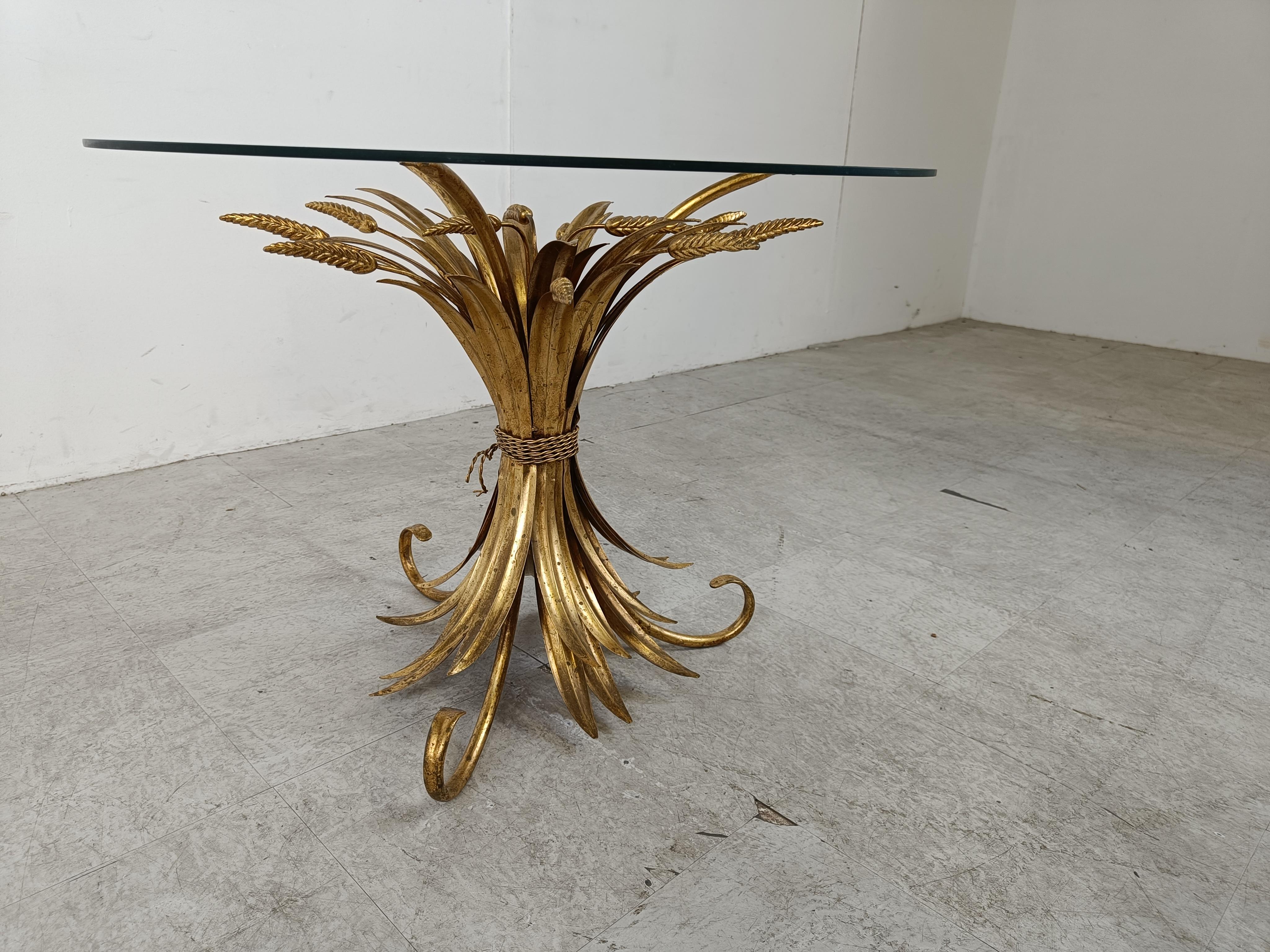 Vintage gilt metal sheaf of wheat coco chanel coffee table, 1960s 3