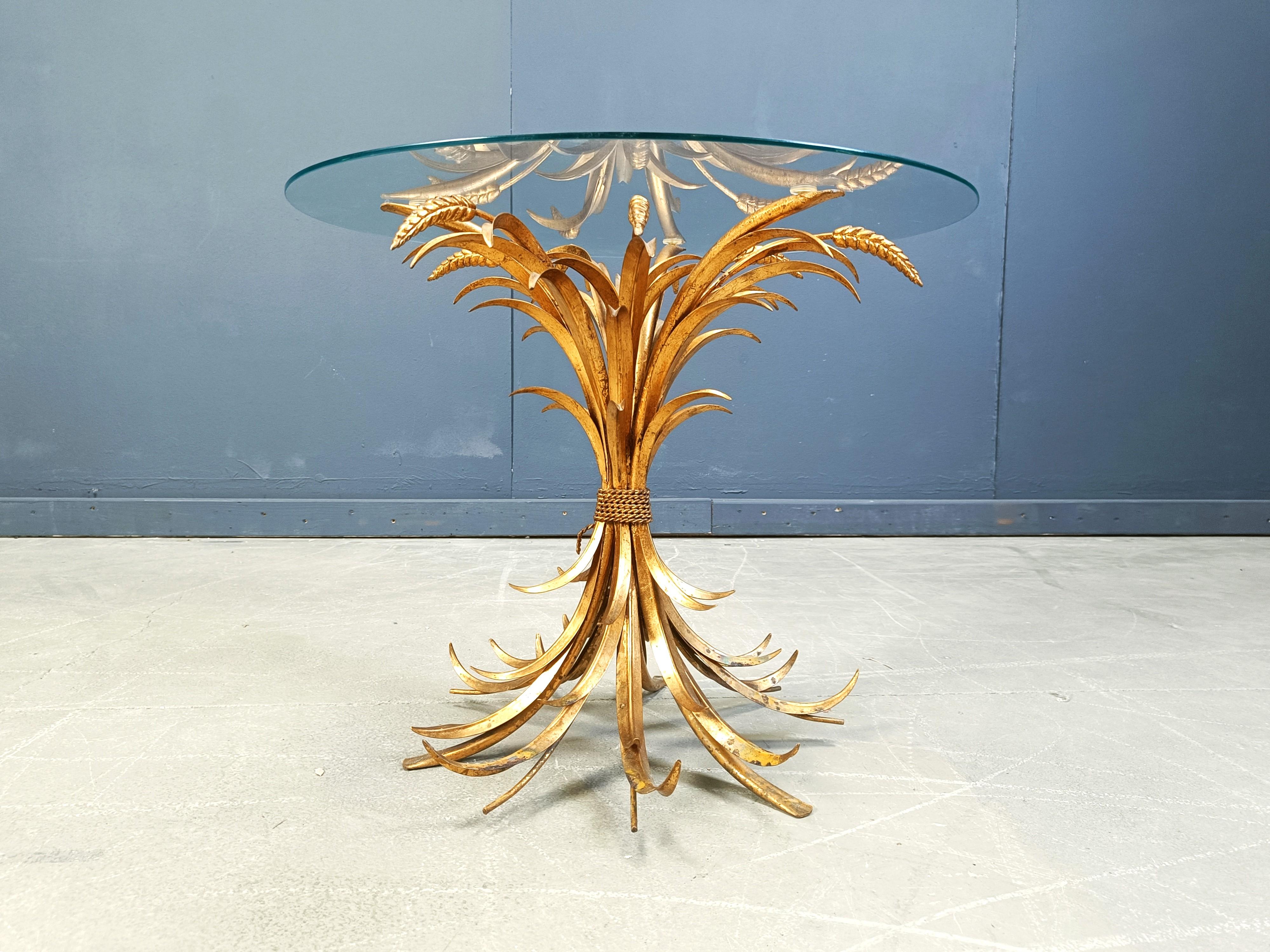 Vintage gilt metal sheaf of wheat coco chanel coffee table, 1960s 2