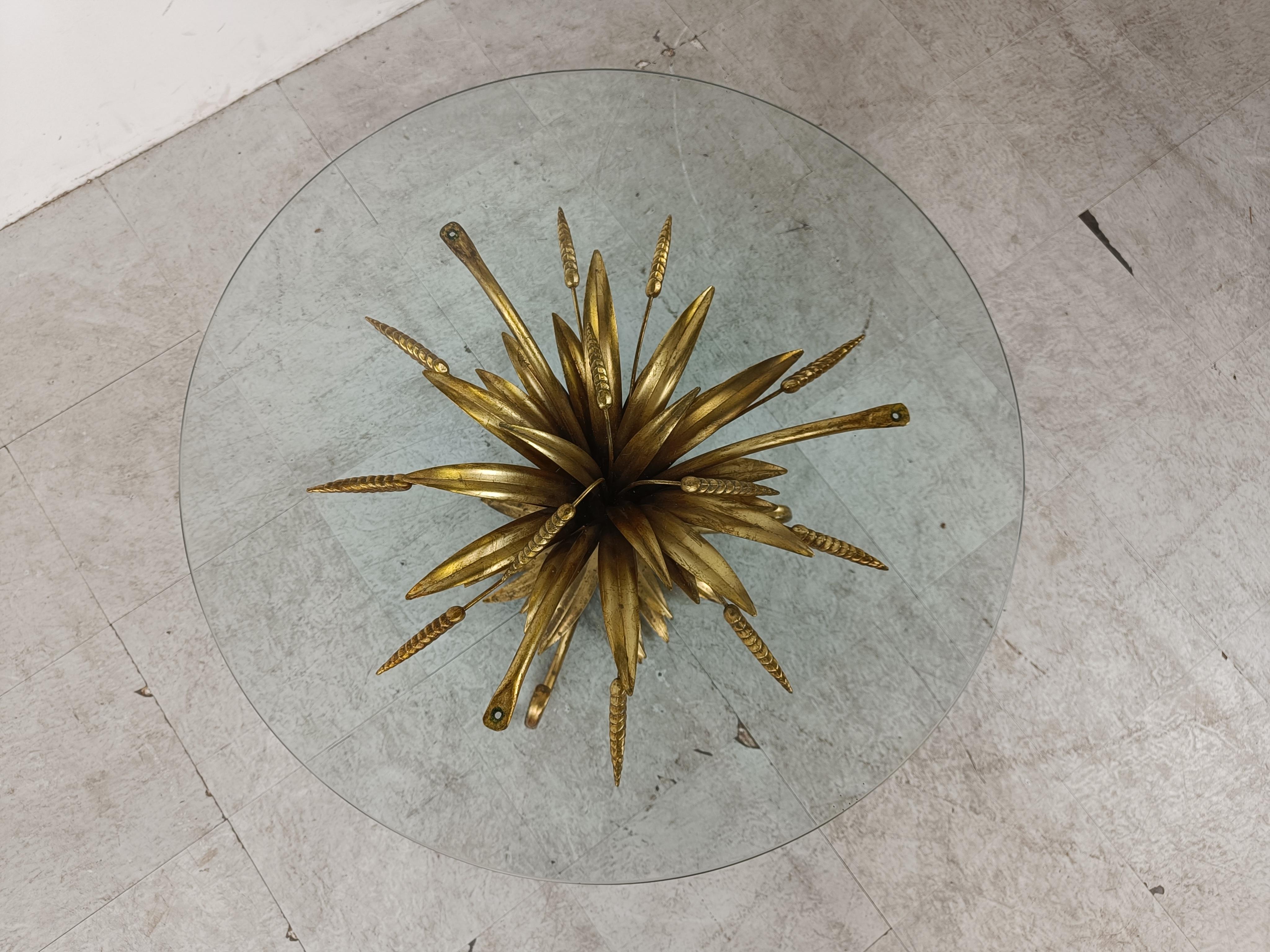 Vintage gilt metal sheaf of wheat coco chanel coffee table, 1960s 4