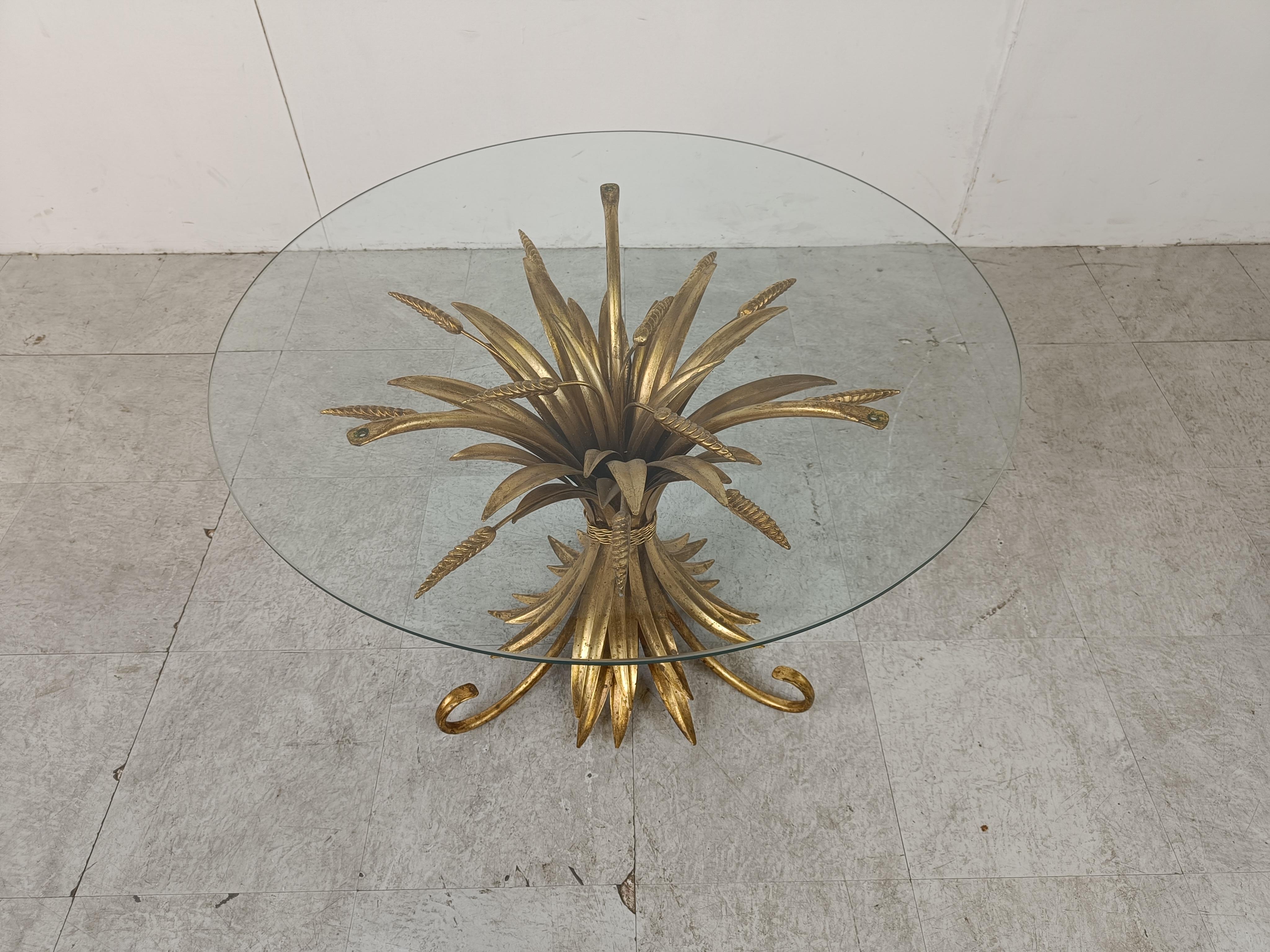 Hollywood Regency Vintage gilt metal sheaf of wheat coco chanel coffee table, 1960s