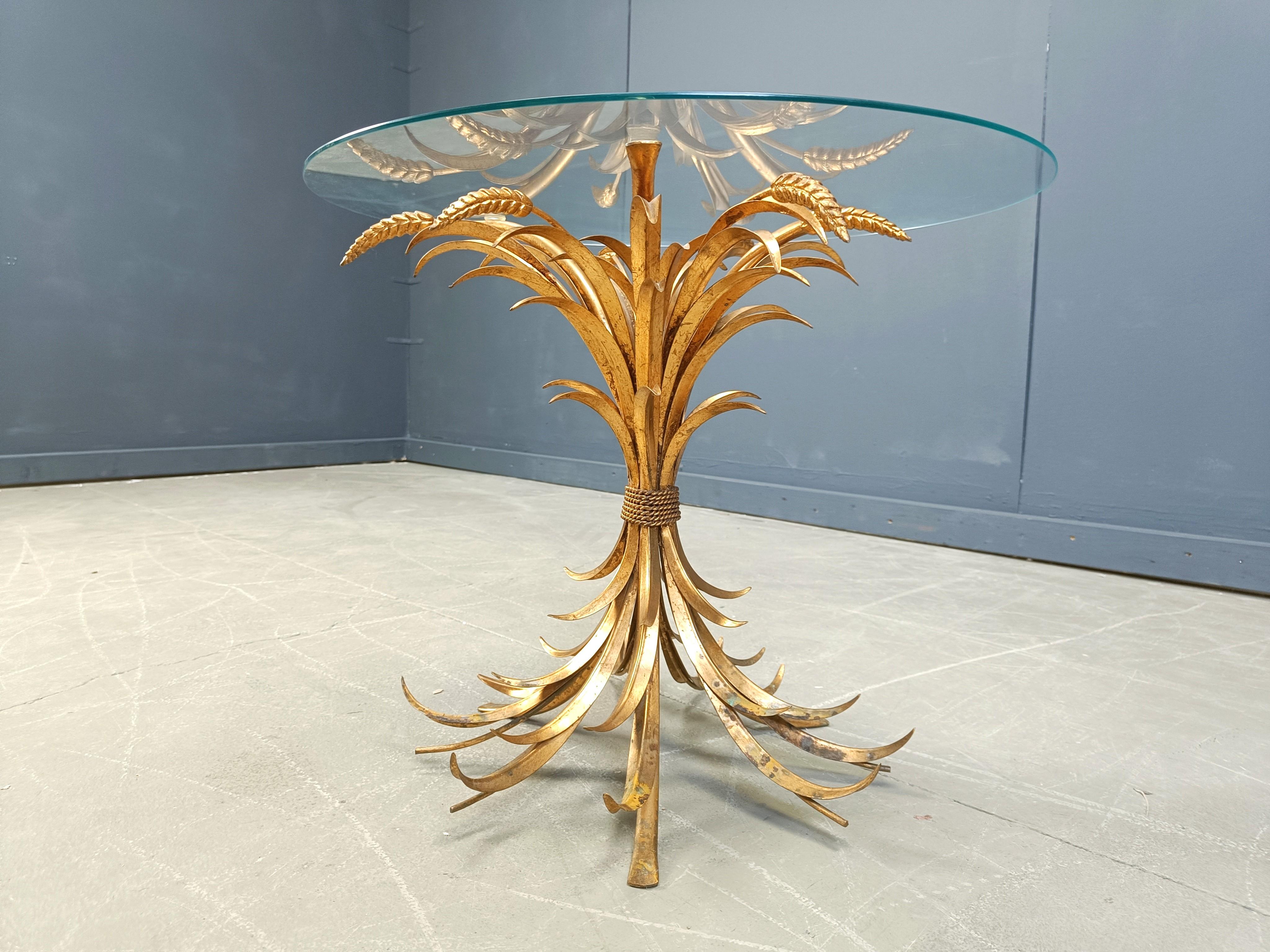 Hollywood Regency Vintage gilt metal sheaf of wheat coco chanel coffee table, 1960s