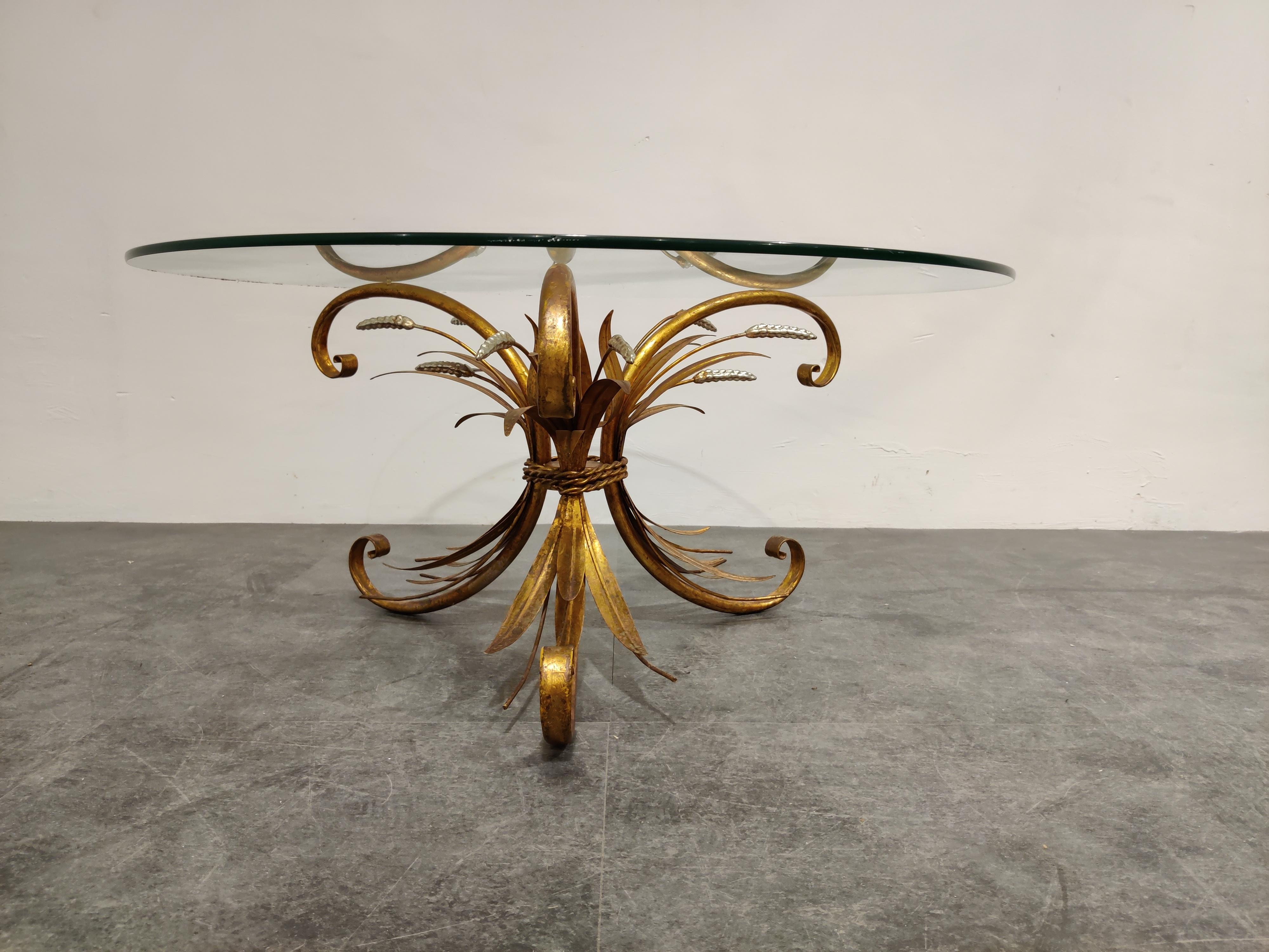 Hollywood Regency Vintage Gilt Metal Sheaf of Wheat Coco Chanel Coffee Table, 1960s