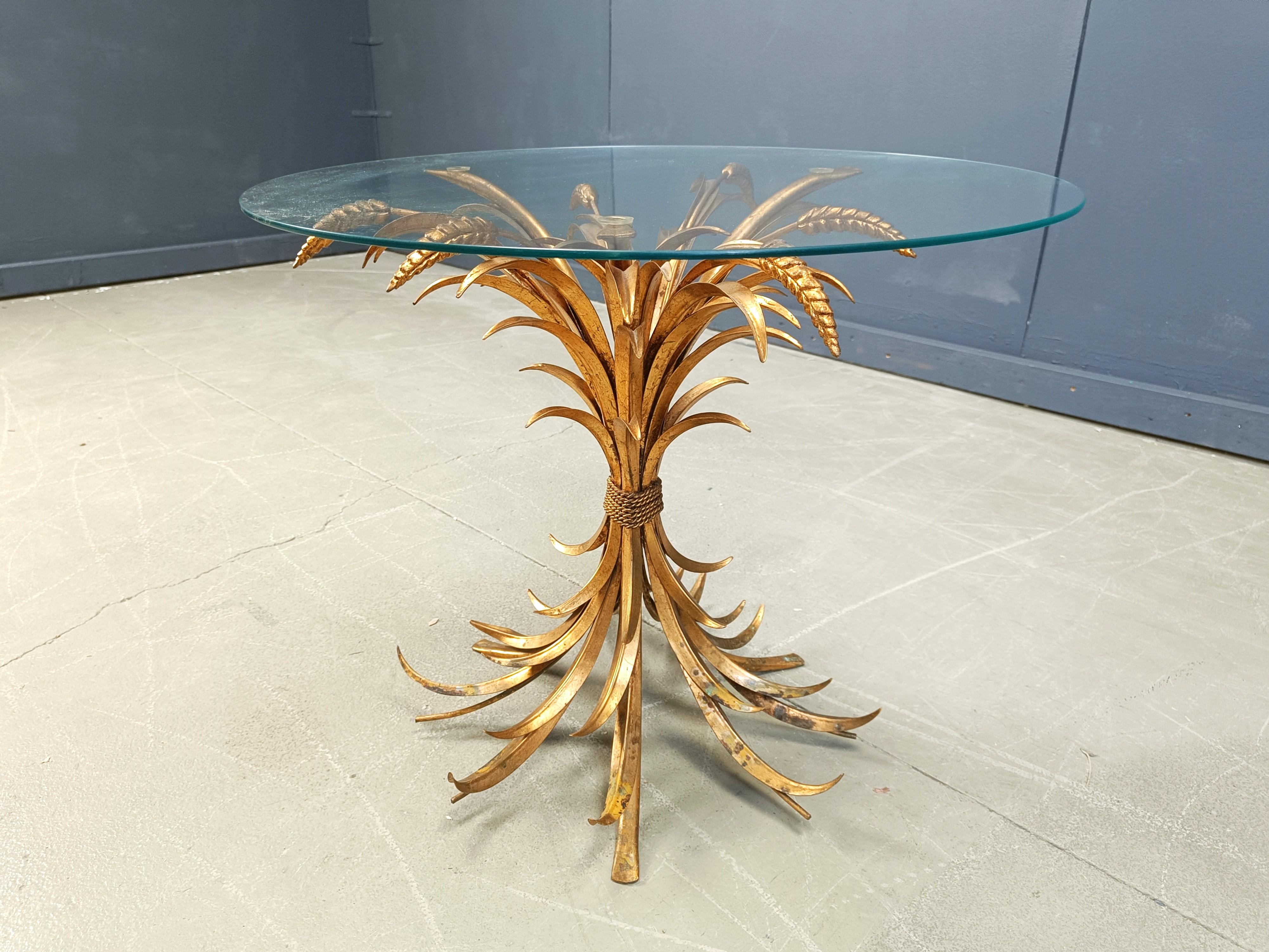 Italian Vintage gilt metal sheaf of wheat coco chanel coffee table, 1960s