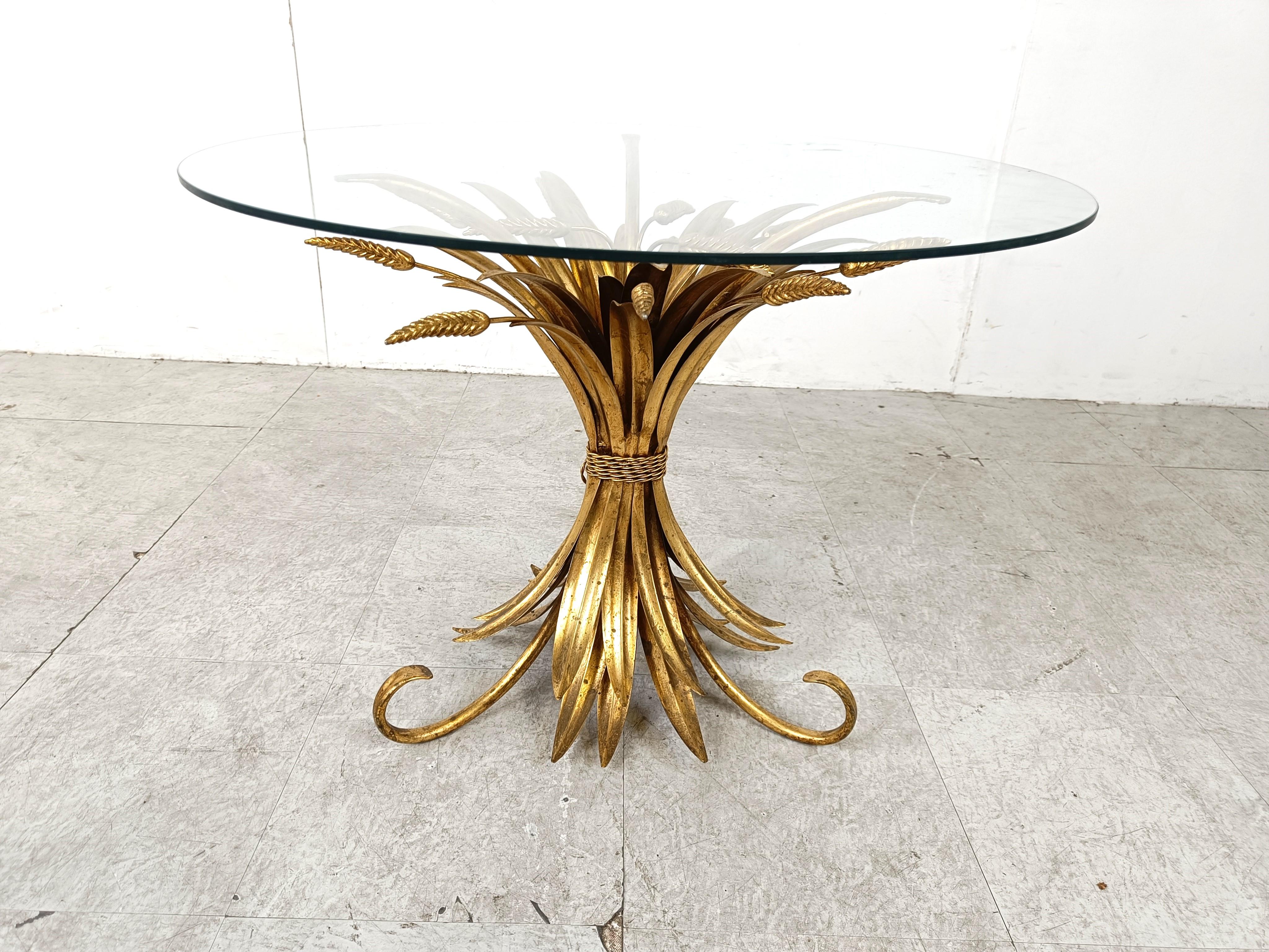 Vintage gilt metal sheaf of wheat coco chanel coffee table, 1960s In Good Condition In HEVERLEE, BE