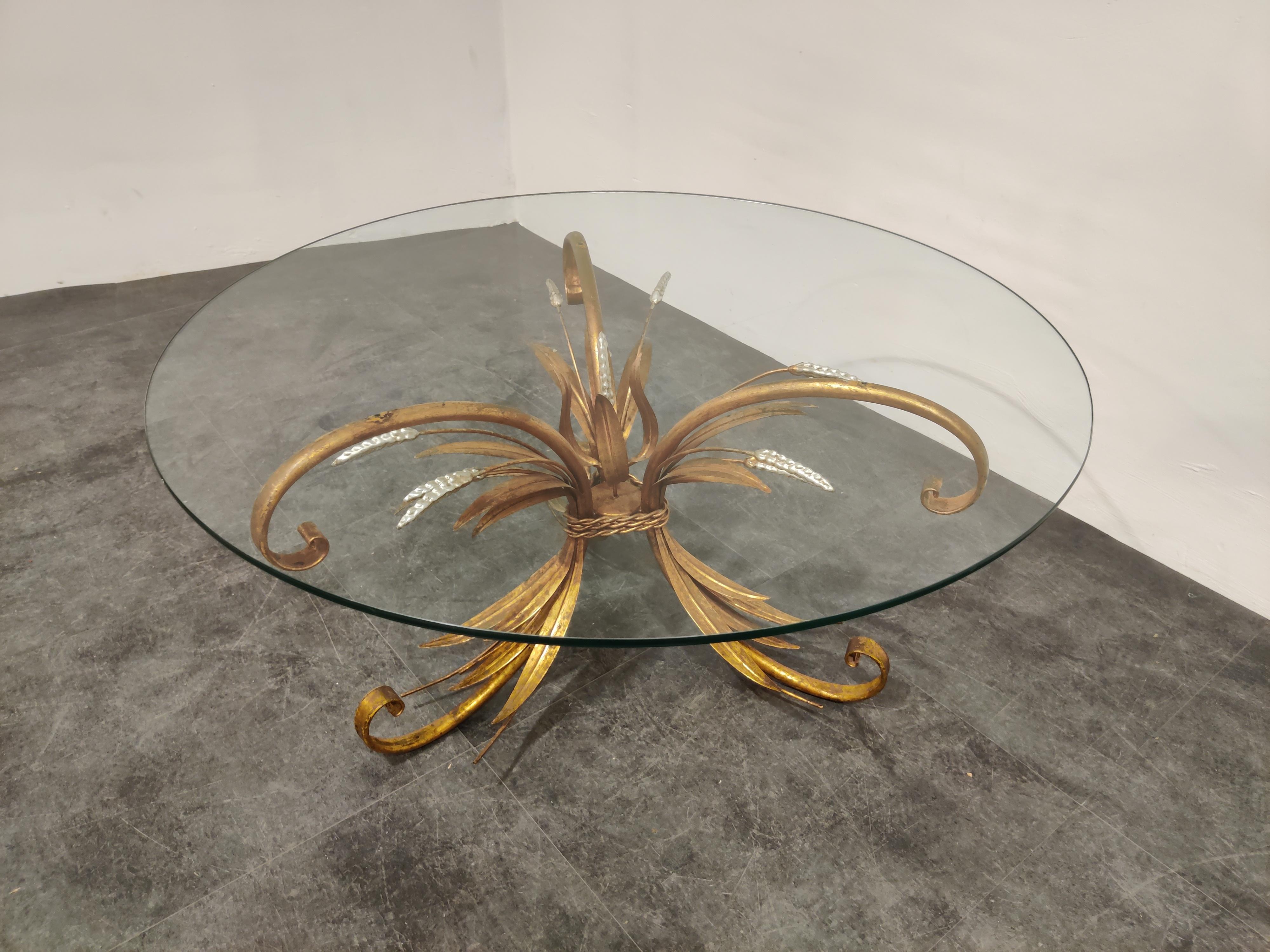 Vintage Gilt Metal Sheaf of Wheat Coco Chanel Coffee Table, 1960s In Good Condition In HEVERLEE, BE