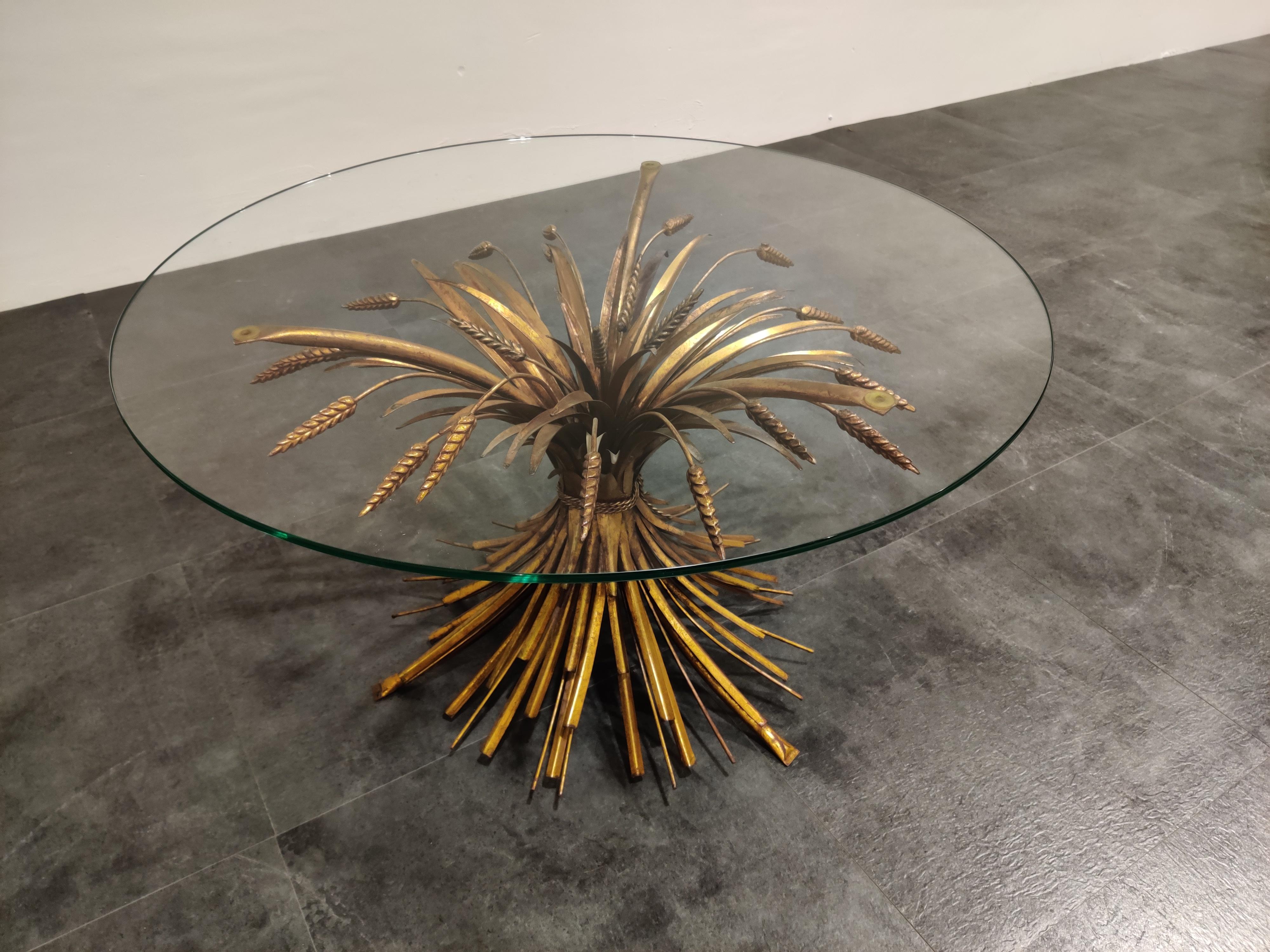 Vintage Gilt Metal Sheaf of Wheat Coco Chanel Coffee Table, 1960s 1
