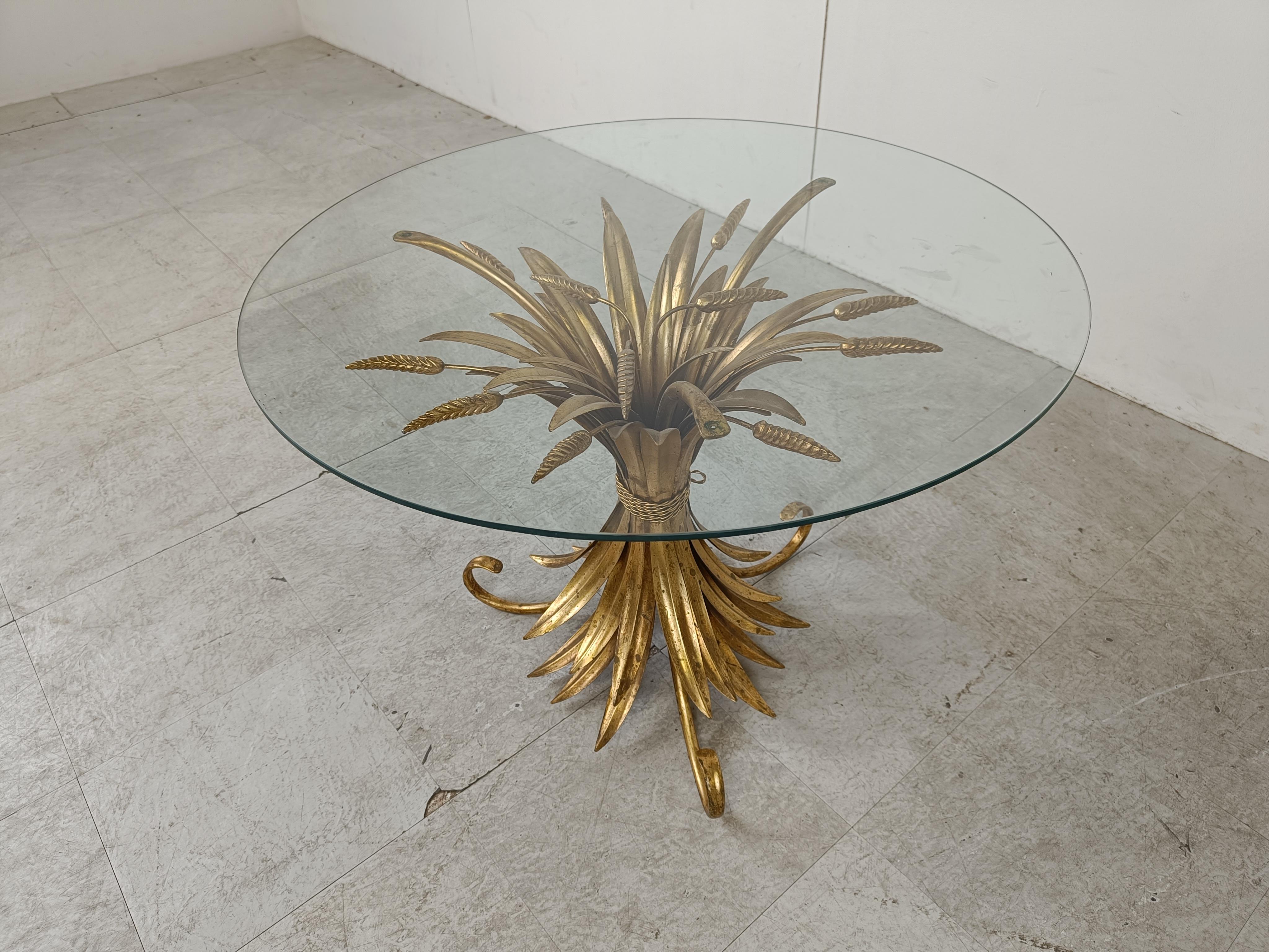 Vintage gilt metal sheaf of wheat coco chanel coffee table, 1960s 1