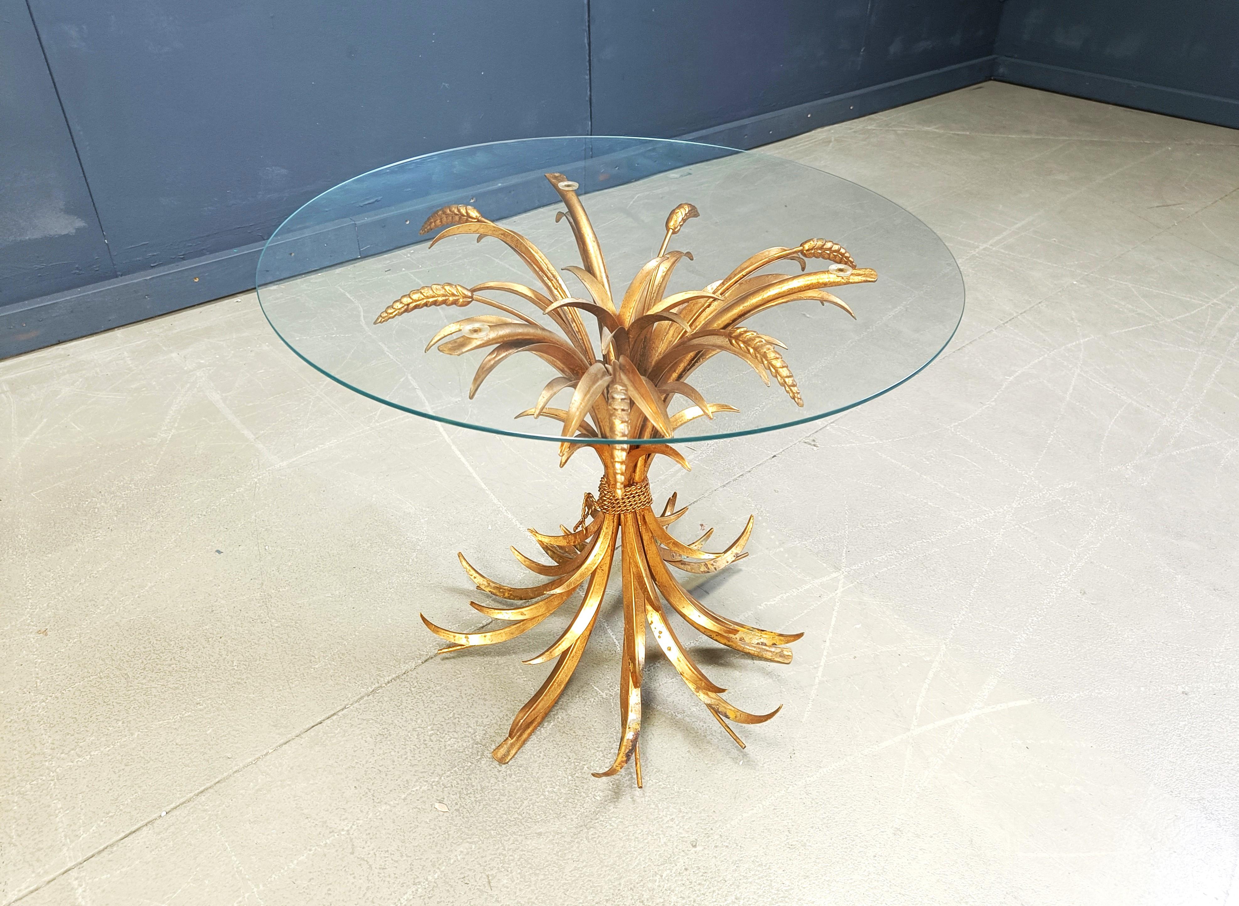Metal Vintage gilt metal sheaf of wheat coco chanel coffee table, 1960s