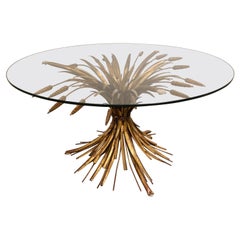 Vintage Gilt Metal Sheaf of Wheat Coco Chanel Coffee Table, 1960s