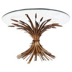 Vintage Gilt Metal Sheaf of Wheat Coco Chanel Coffee Table, 1960s